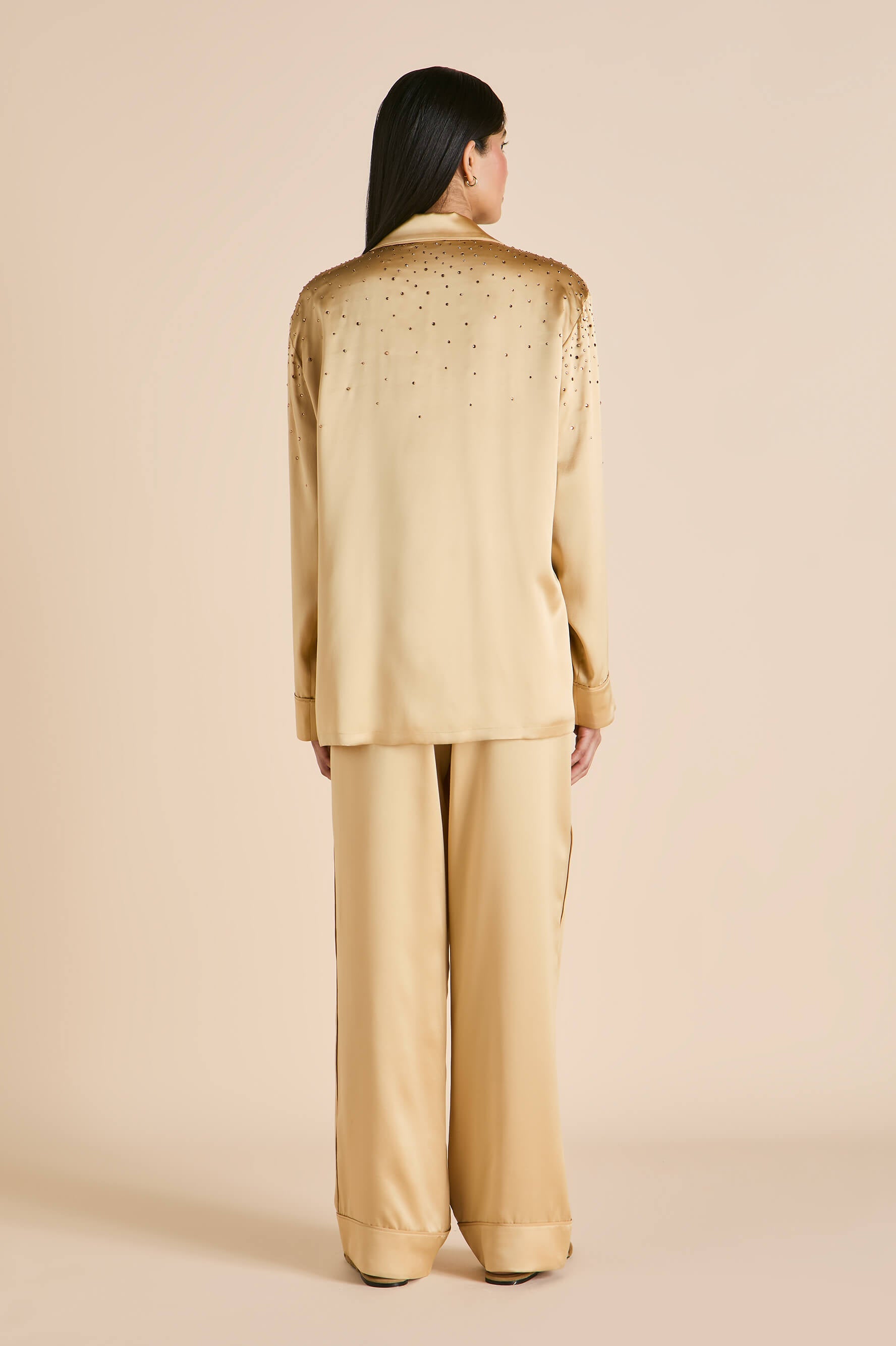 Yves Lune Caramel Embellished Pyjamas in Silk Satin