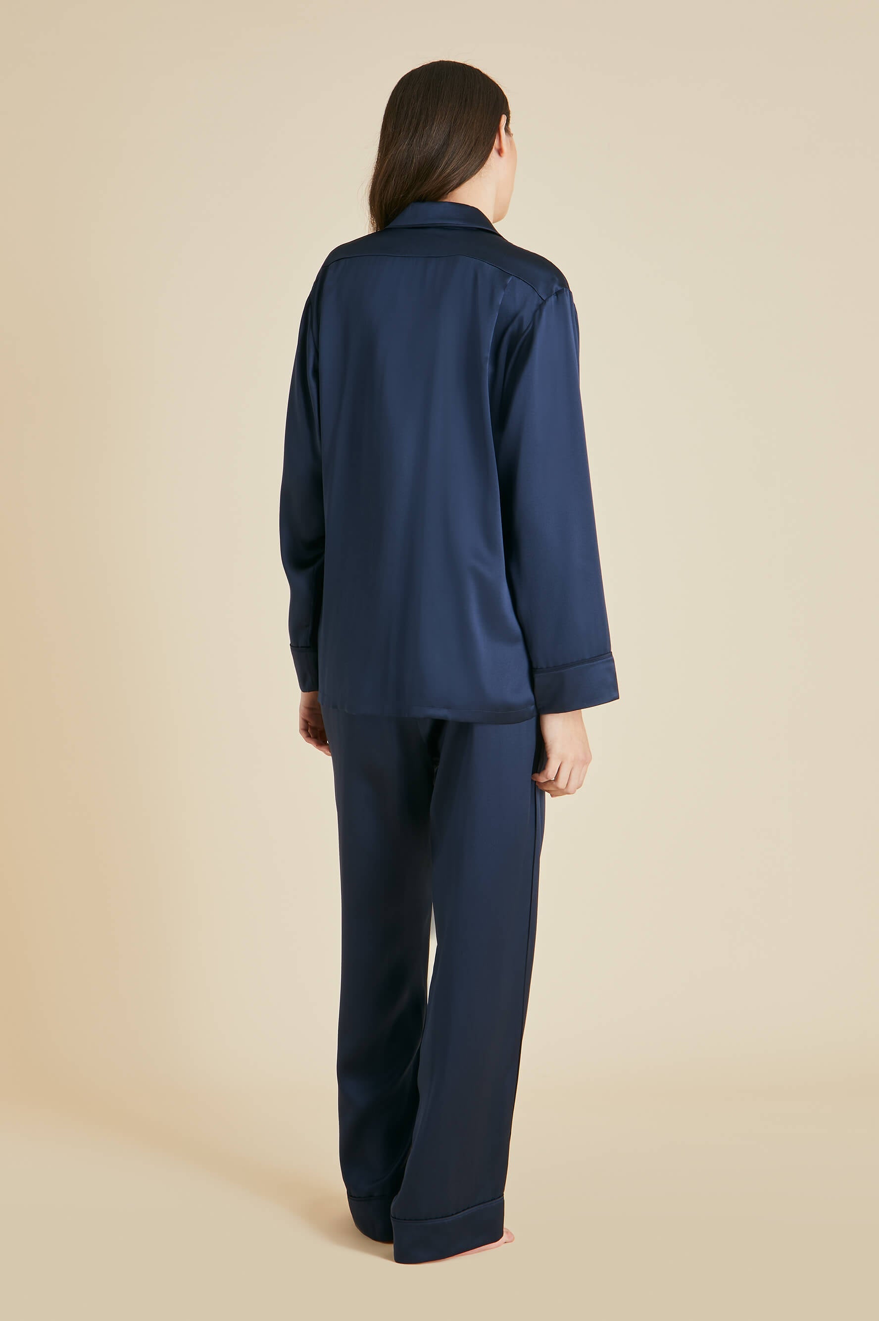 Yves Navy Pyjamas in Silk Satin
