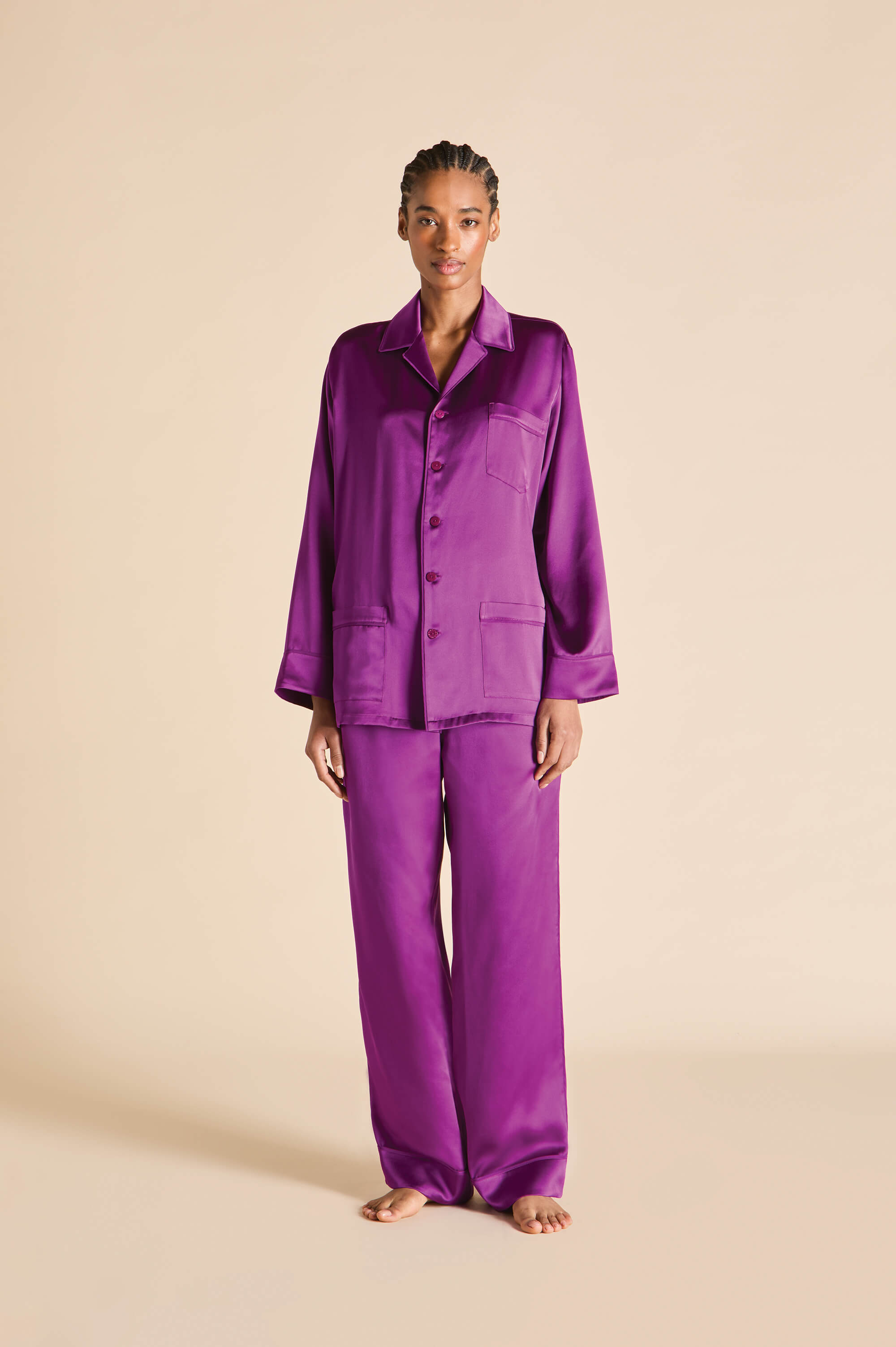 yves plum pajamas in silk satin