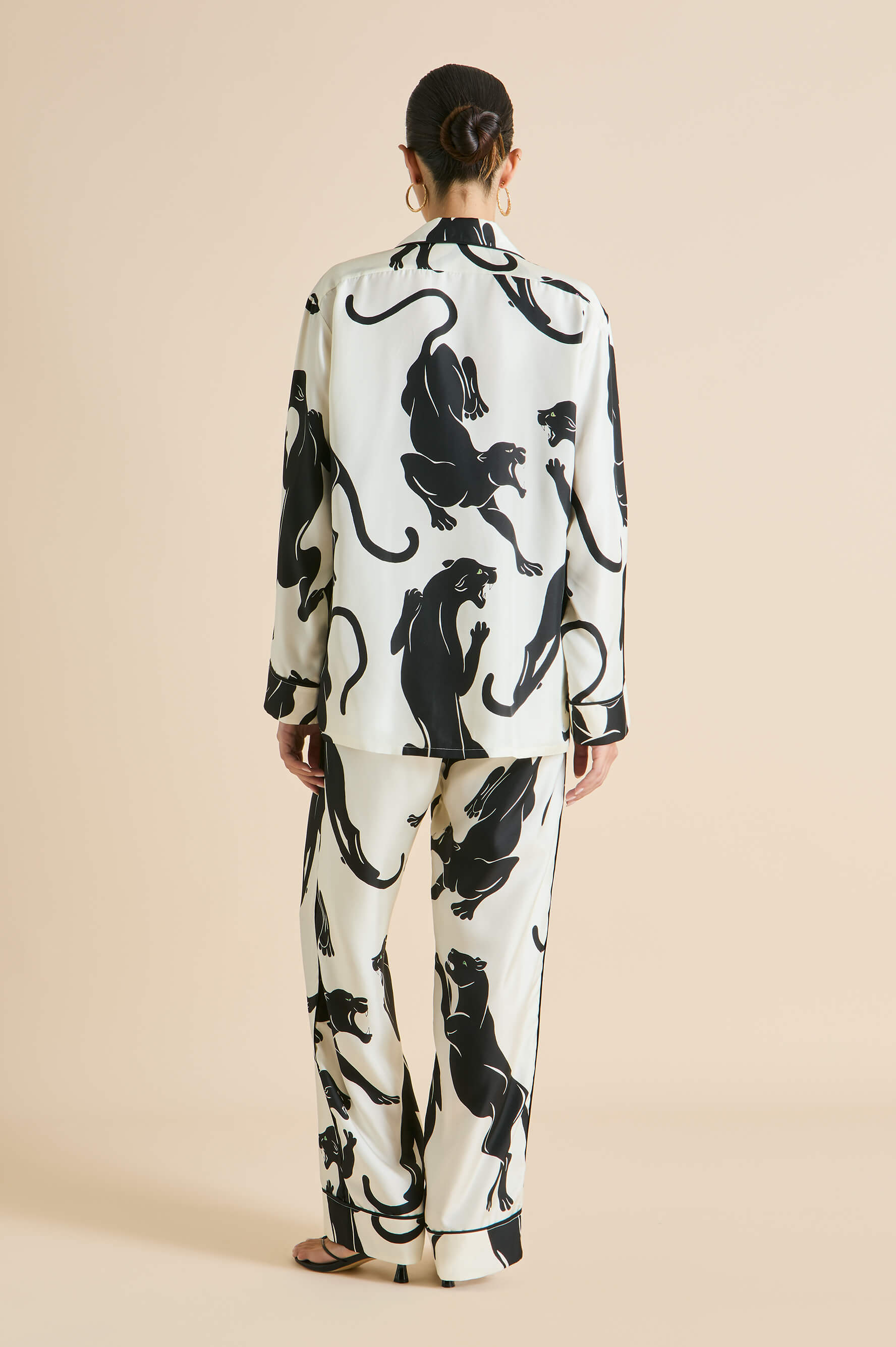 Yves Romain Ivory Panther Pyjamas in Silk Twill