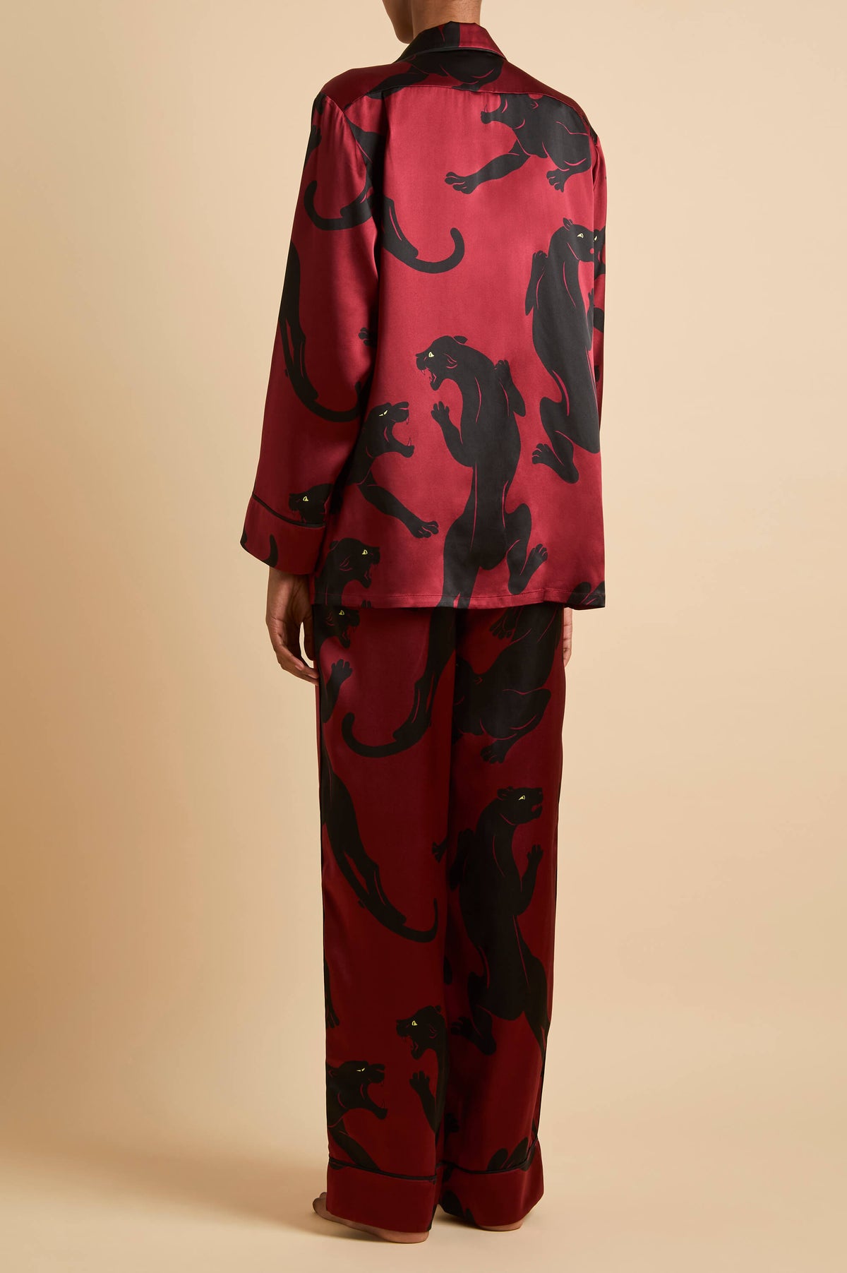 Yves Rovelle Red Panther Pyjamas in Silk Satin