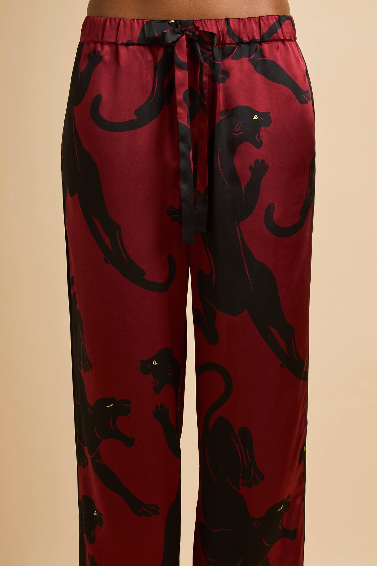 Yves Rovelle Red Panther Pyjamas in Silk Satin