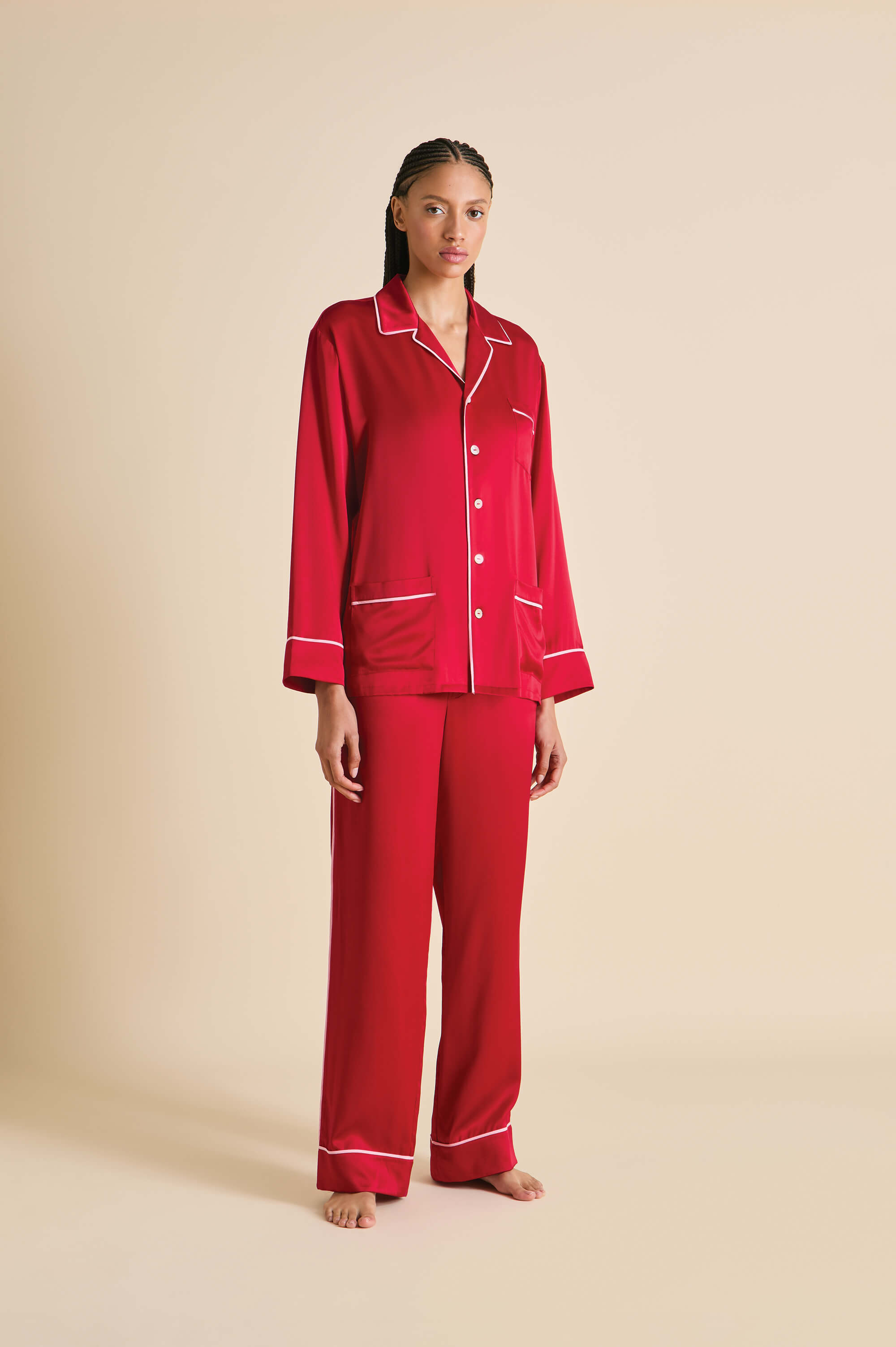 Yves Ruby Pyjamas in Silk Satin