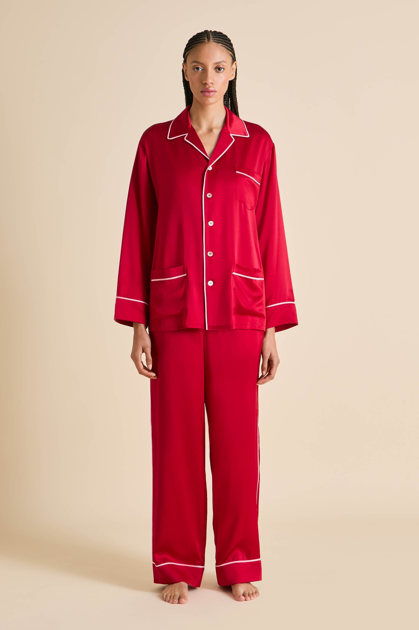 Yves Ruby Pyjamas in Silk Satin