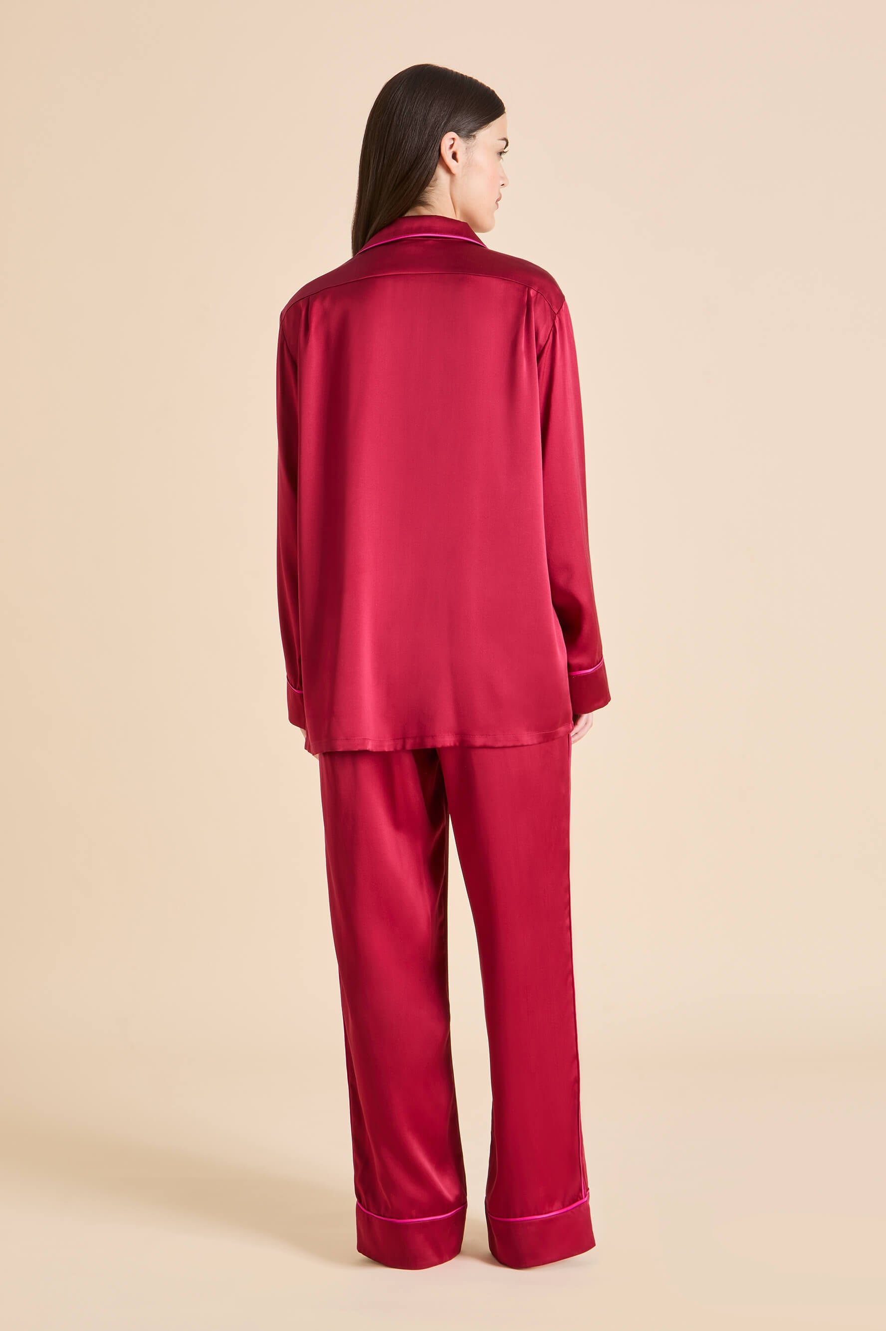 Yves Russet Red Pyjamas in Silk Satin