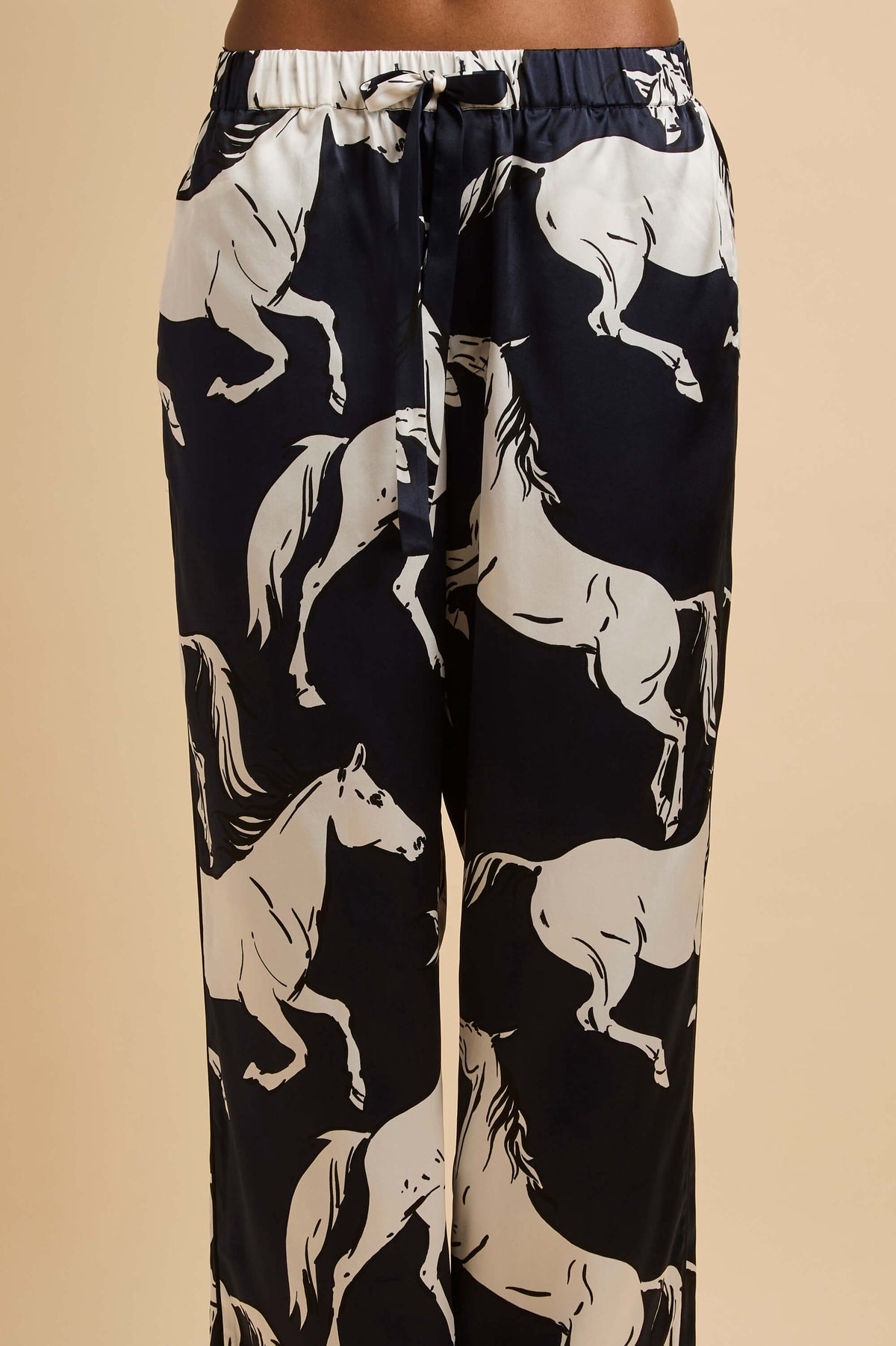 Yves Sable Navy Horse Pyjamas in Silk Satin