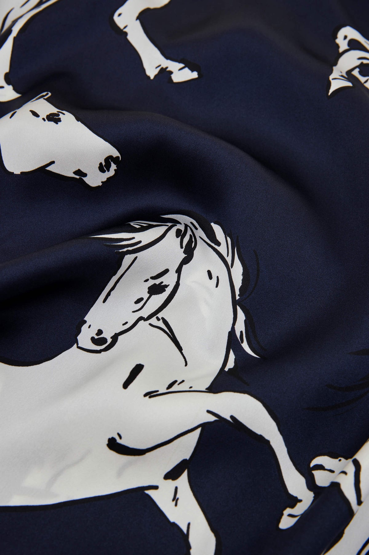 Yves Sable Navy Horse Pyjamas in Silk Satin