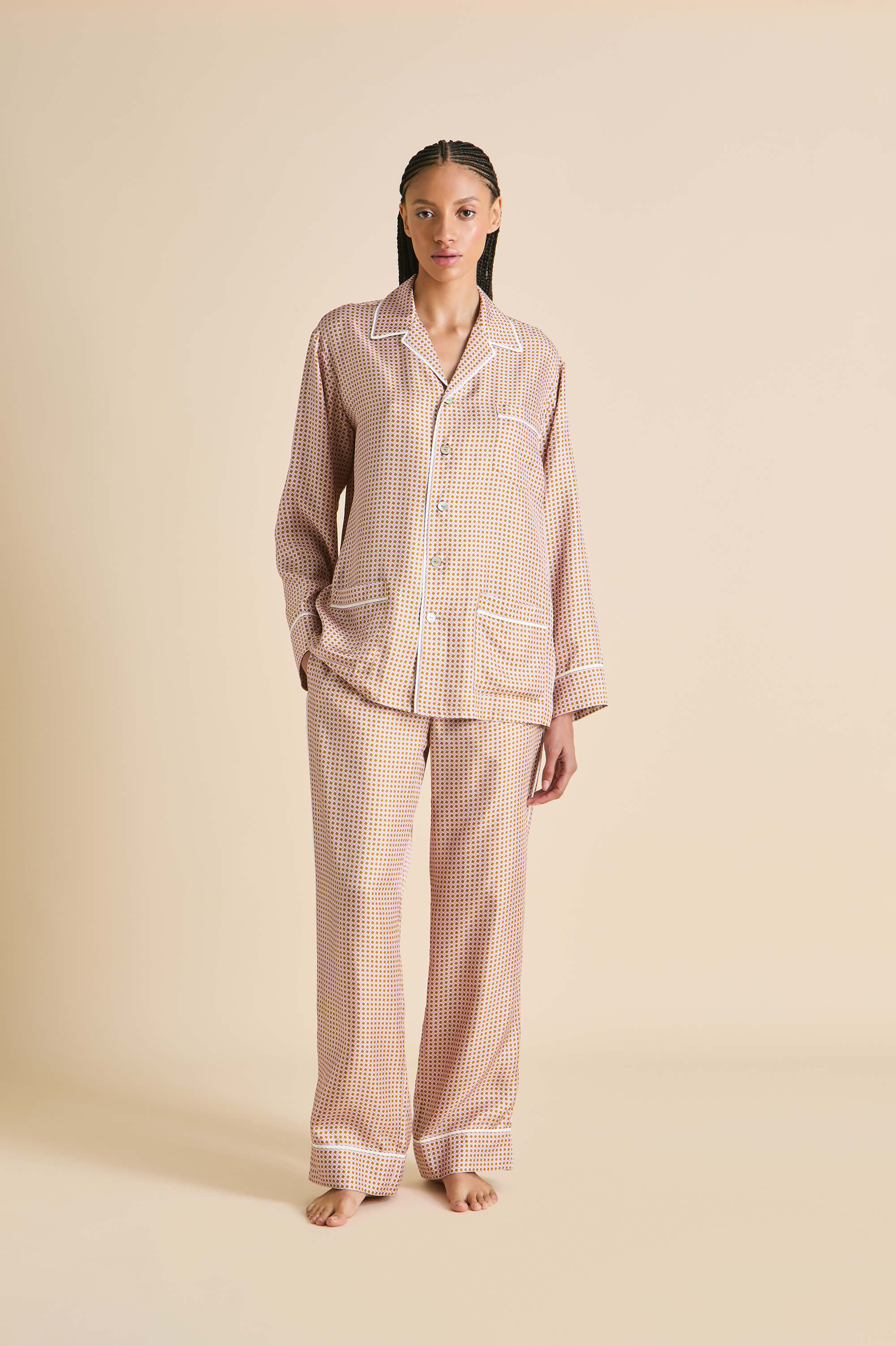 Yves Sarazzin Pink Geometric Pyjamas in Silk Twill