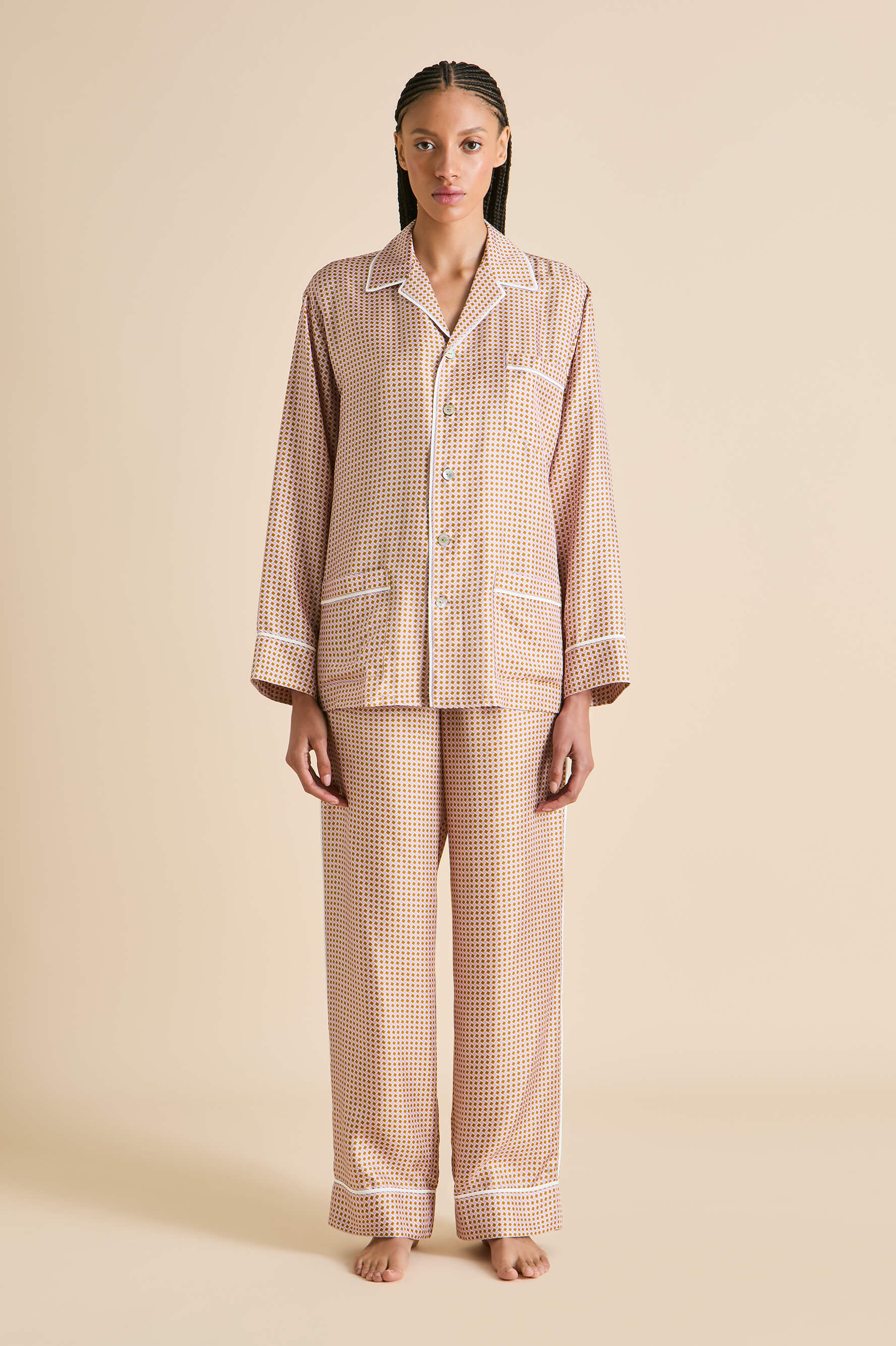 Yves Sarazzin Pink Geometric Pyjamas in Silk Twill