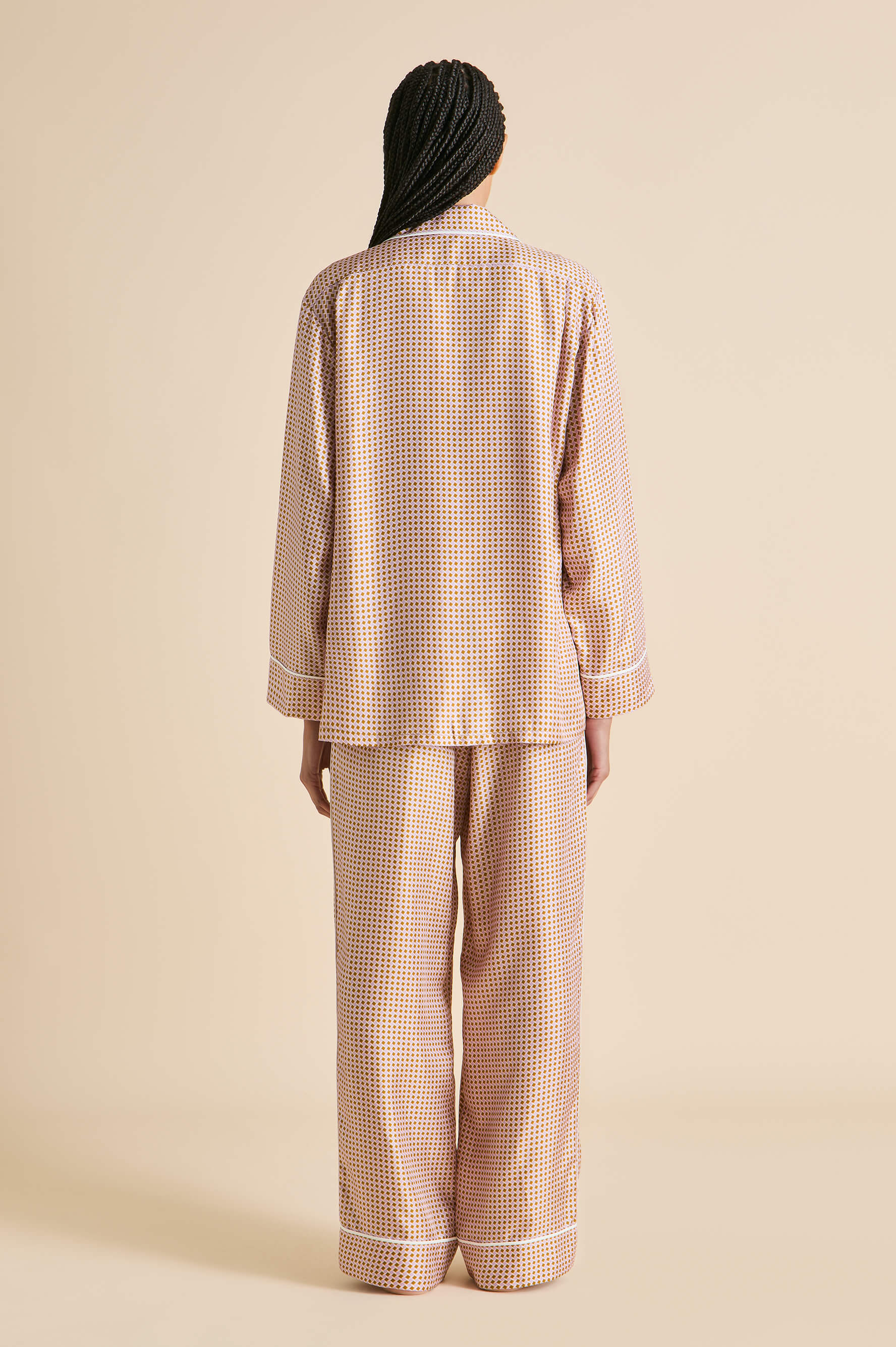 Yves Sarazzin Pink Geometric Pyjamas in Silk Twill