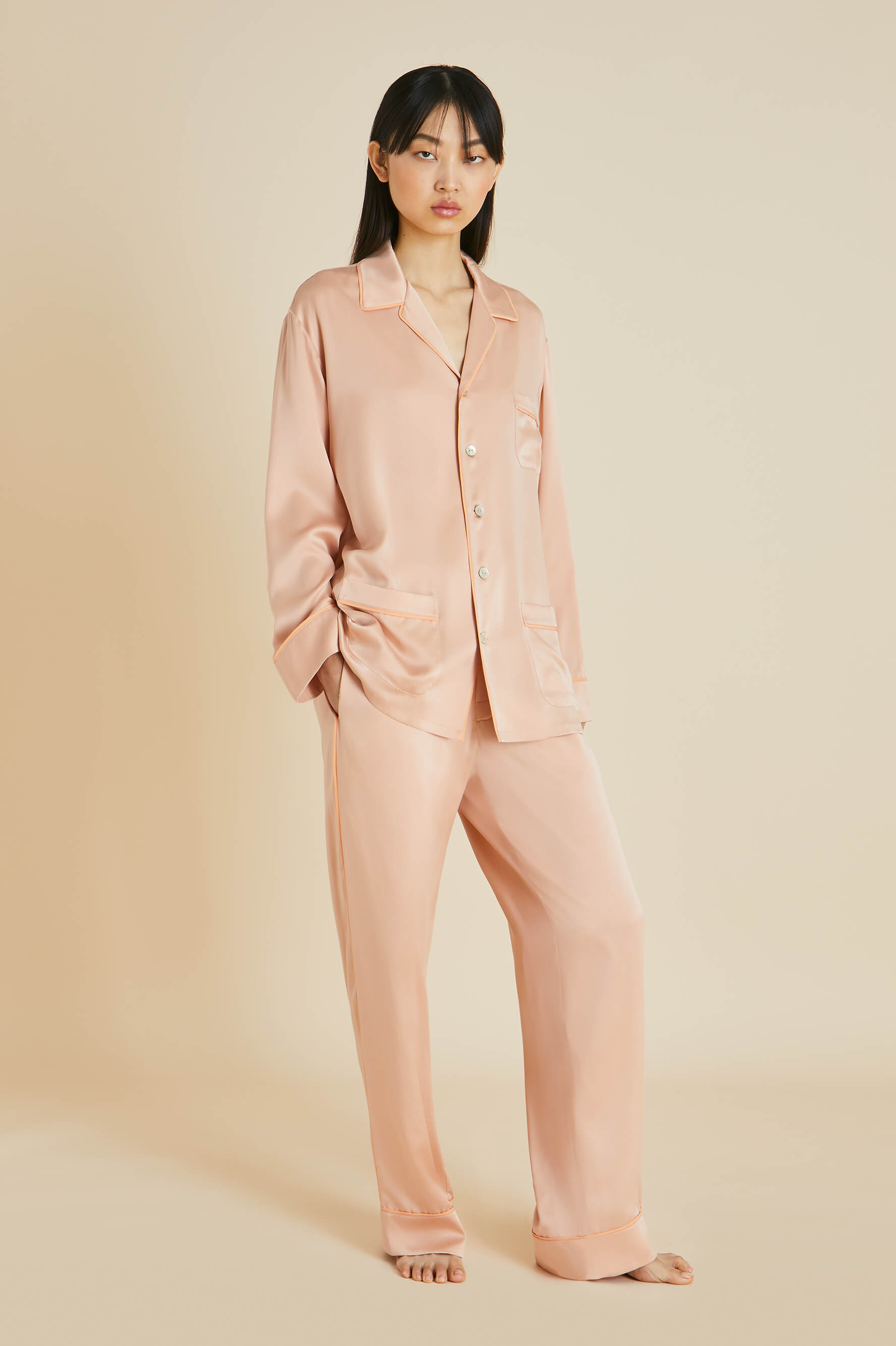 Yves Shell Pink Sandwashed Silk Pyjamas