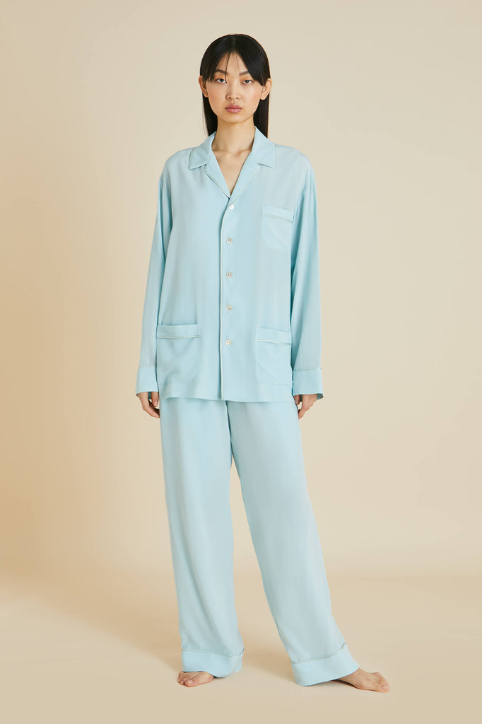 Yves Blue Silk Crêpe de Chine Pyjamas
