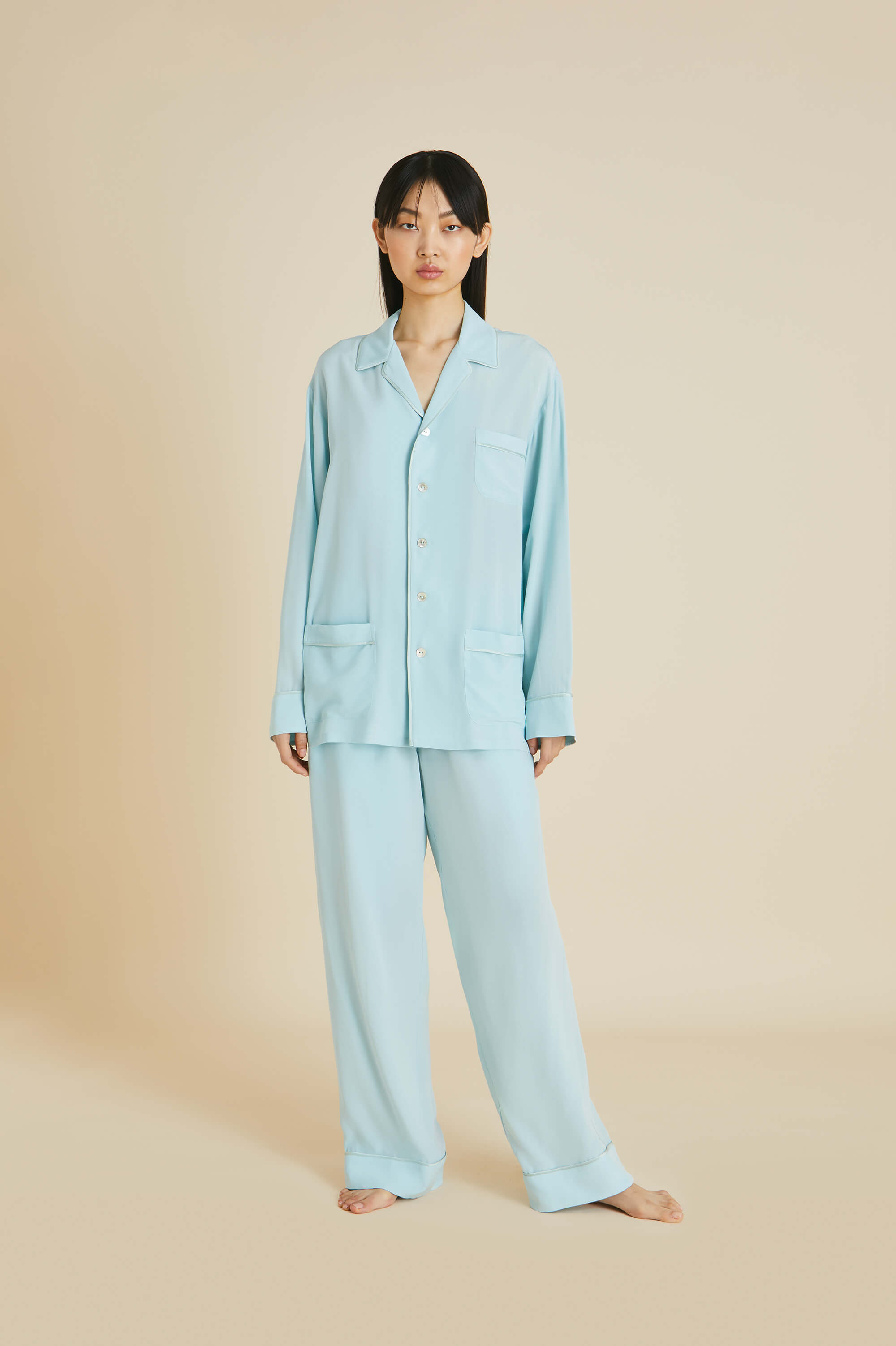 Yves Blue Pyjamas in Silk Crêpe de Chine
