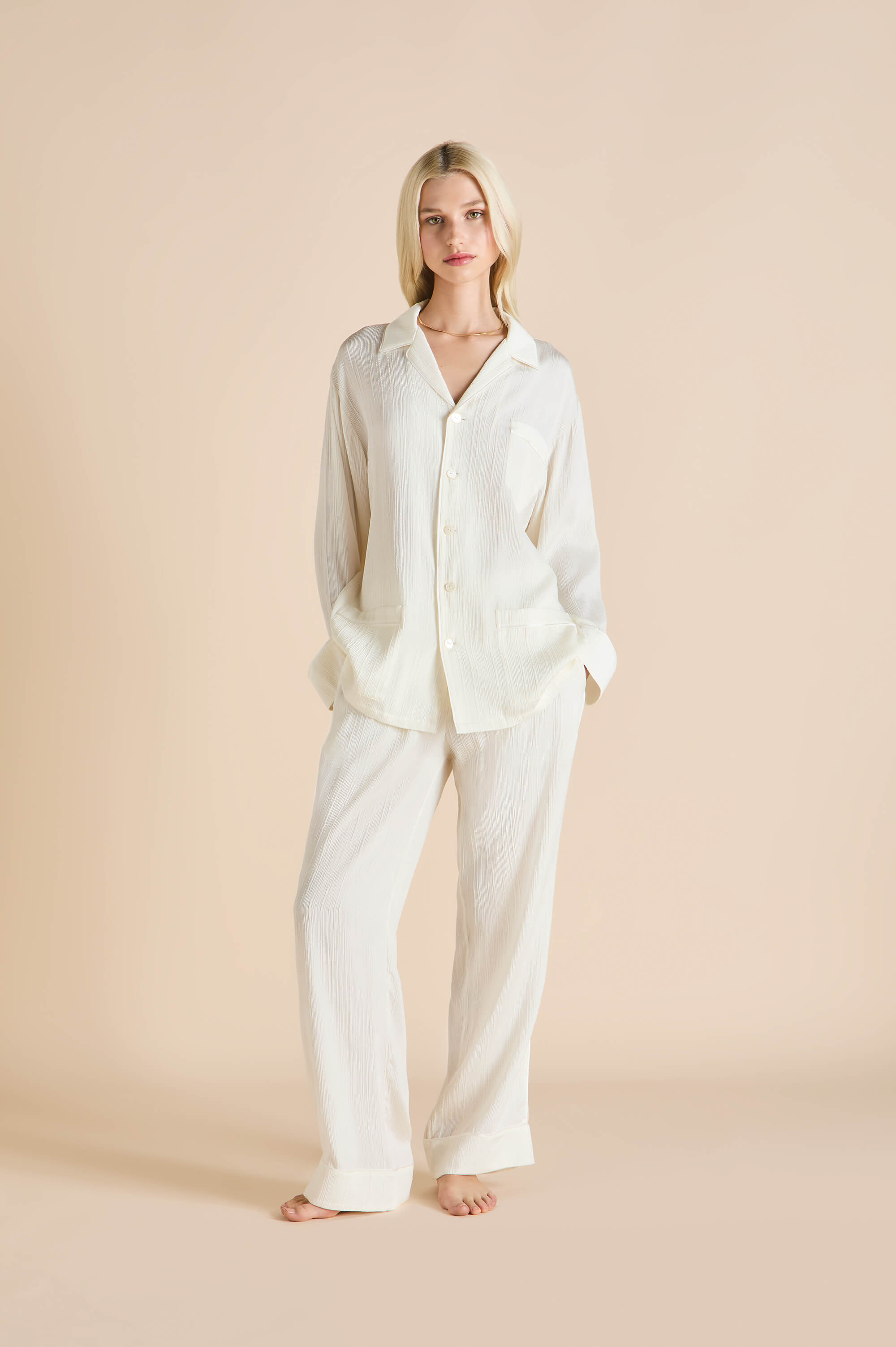 Yves Tabitha Ivory Pyjamas in Silk Satin