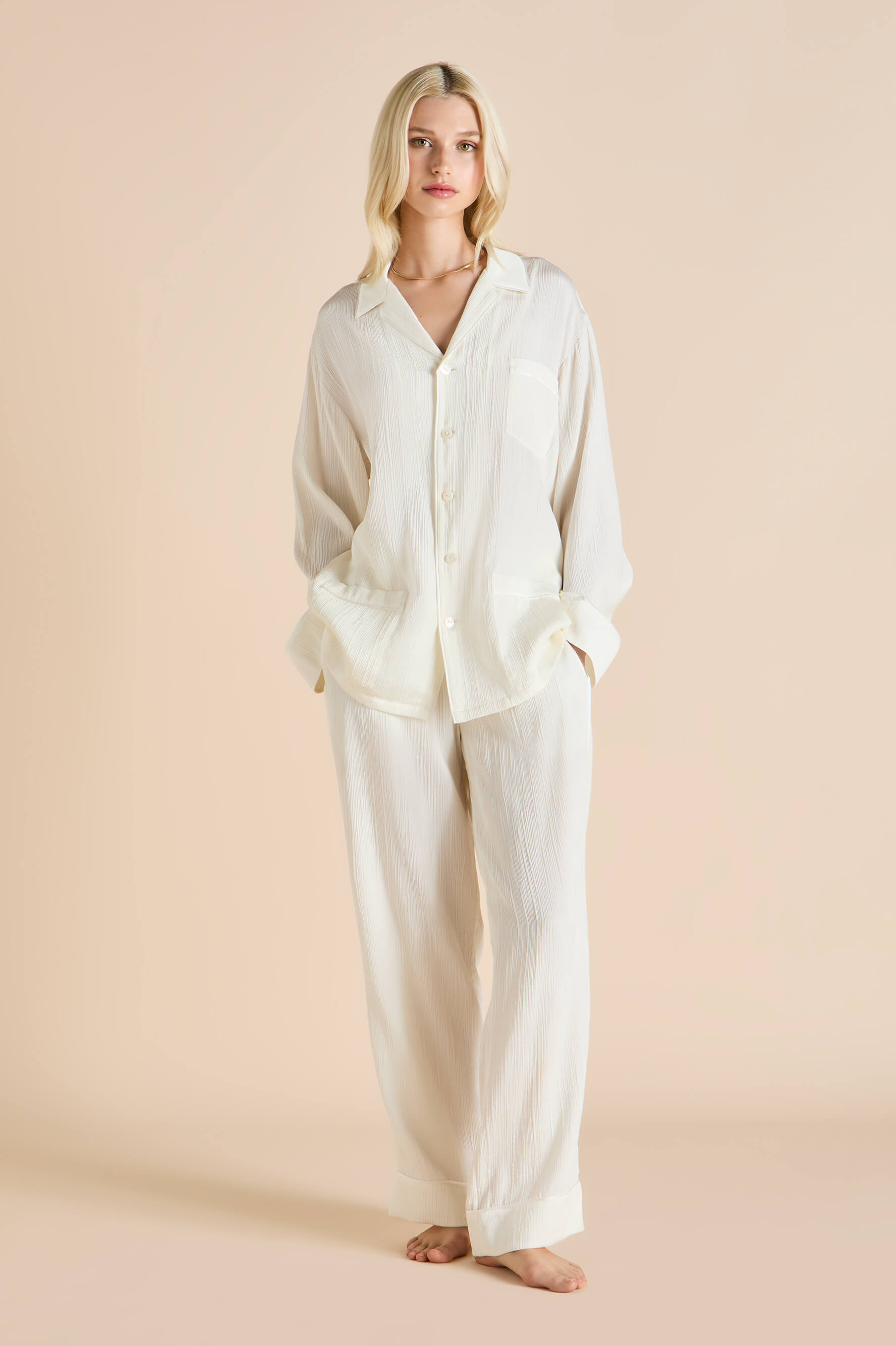 Yves Tabitha Ivory Pyjamas in Silk Satin