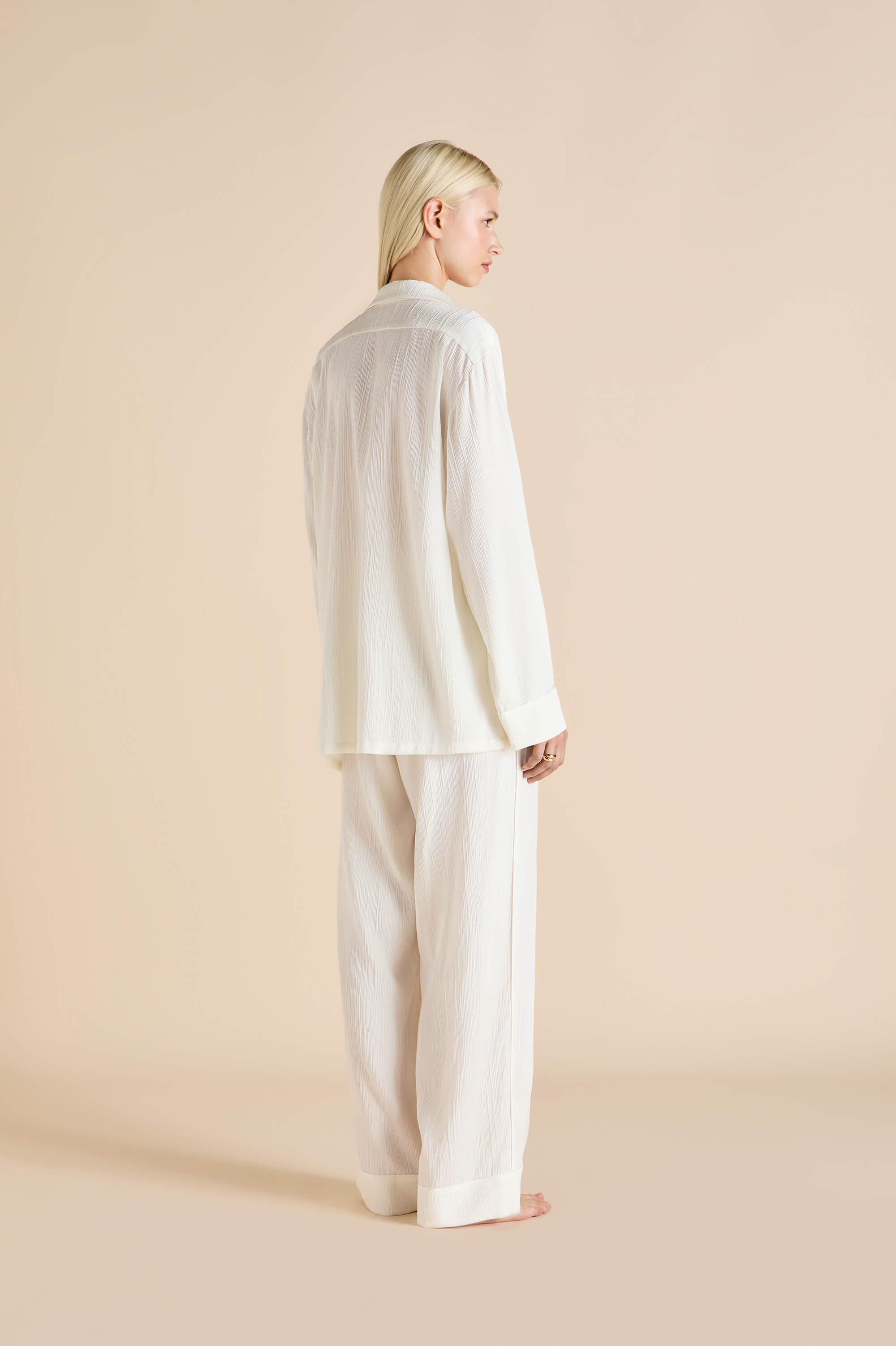 Yves Tabitha Ivory Pyjamas in Crinkled Silk Satin