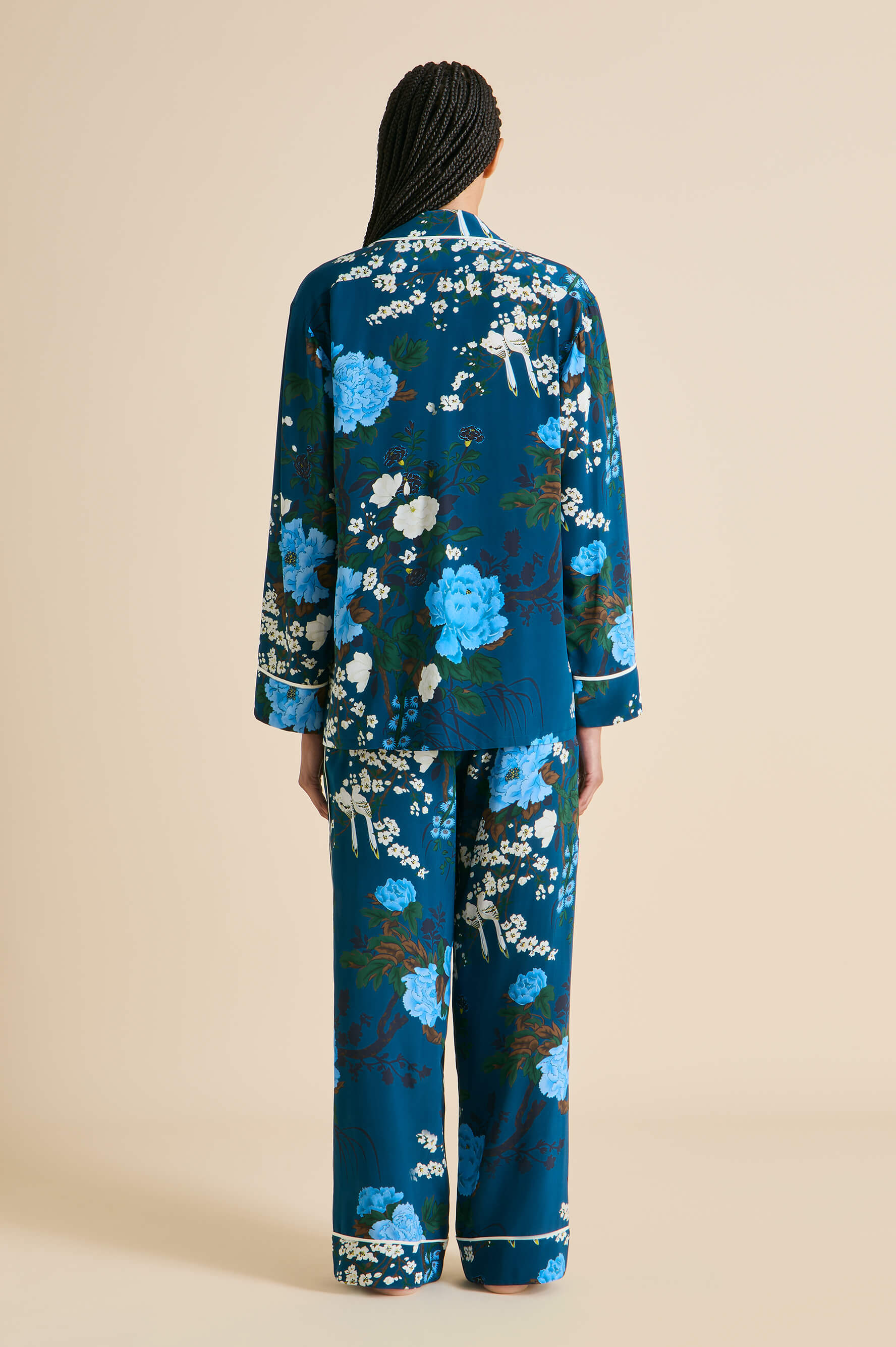 Yves Tibatant Blue Floral Pyjamas in Silk Crêpe de Chine