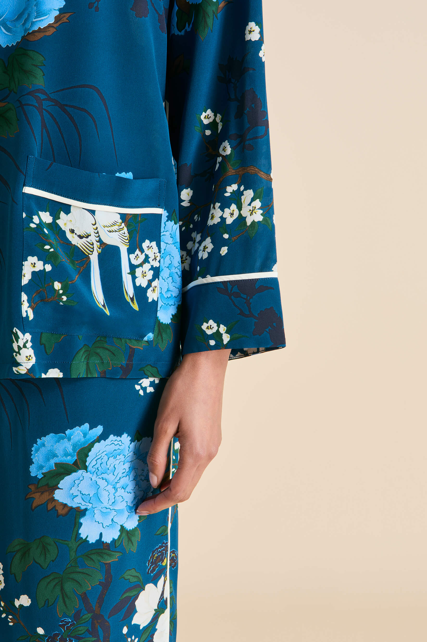 Yves Tibatant Blue Floral Pyjamas in Silk Crêpe de Chine