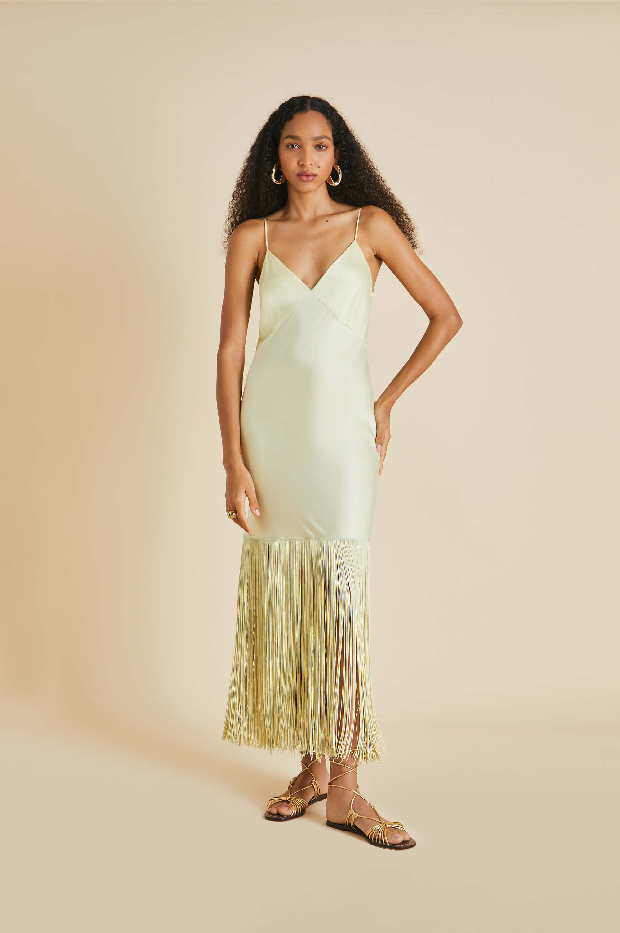 Zoya Yellow Slip Dress in Sandwashed Silk