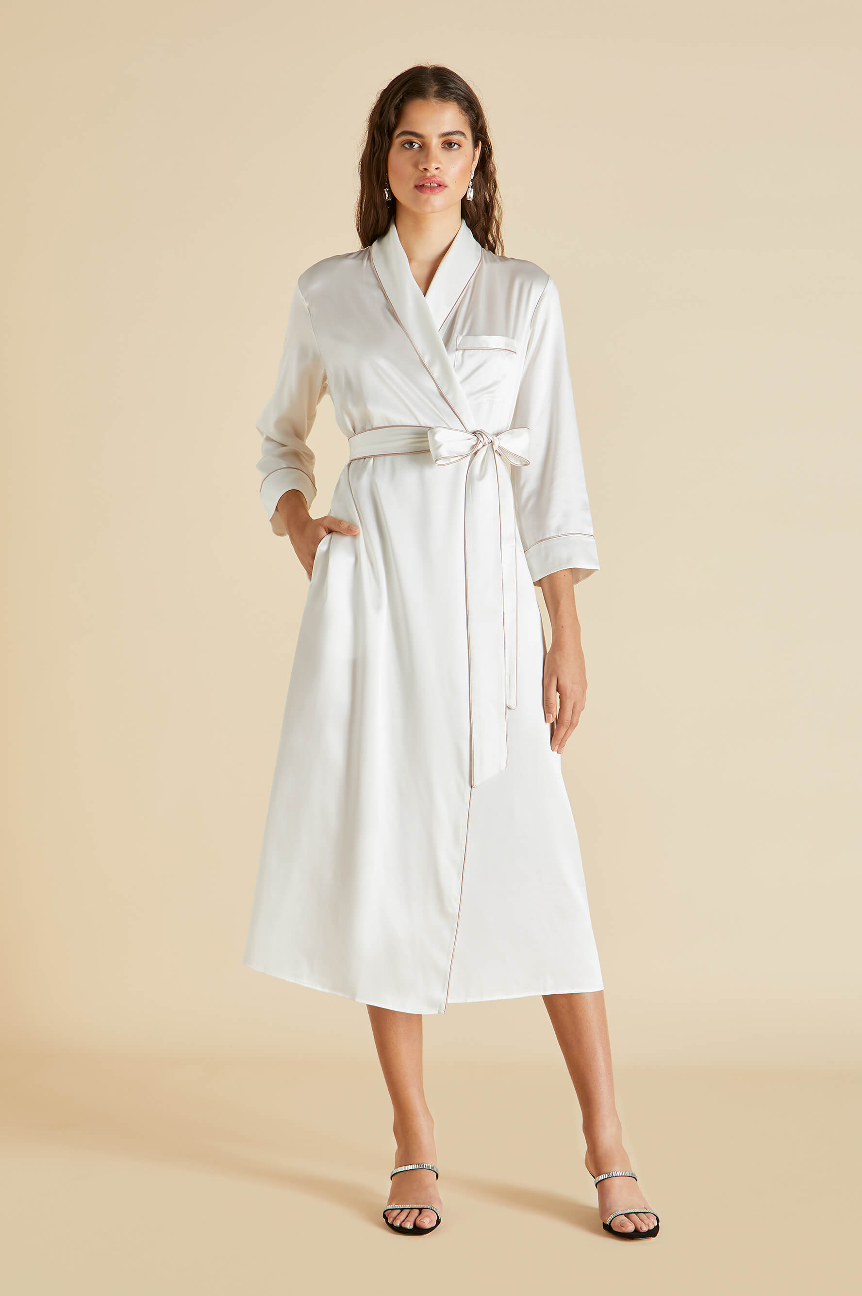 Astrid Ivory Oyster Silk Satin Robe