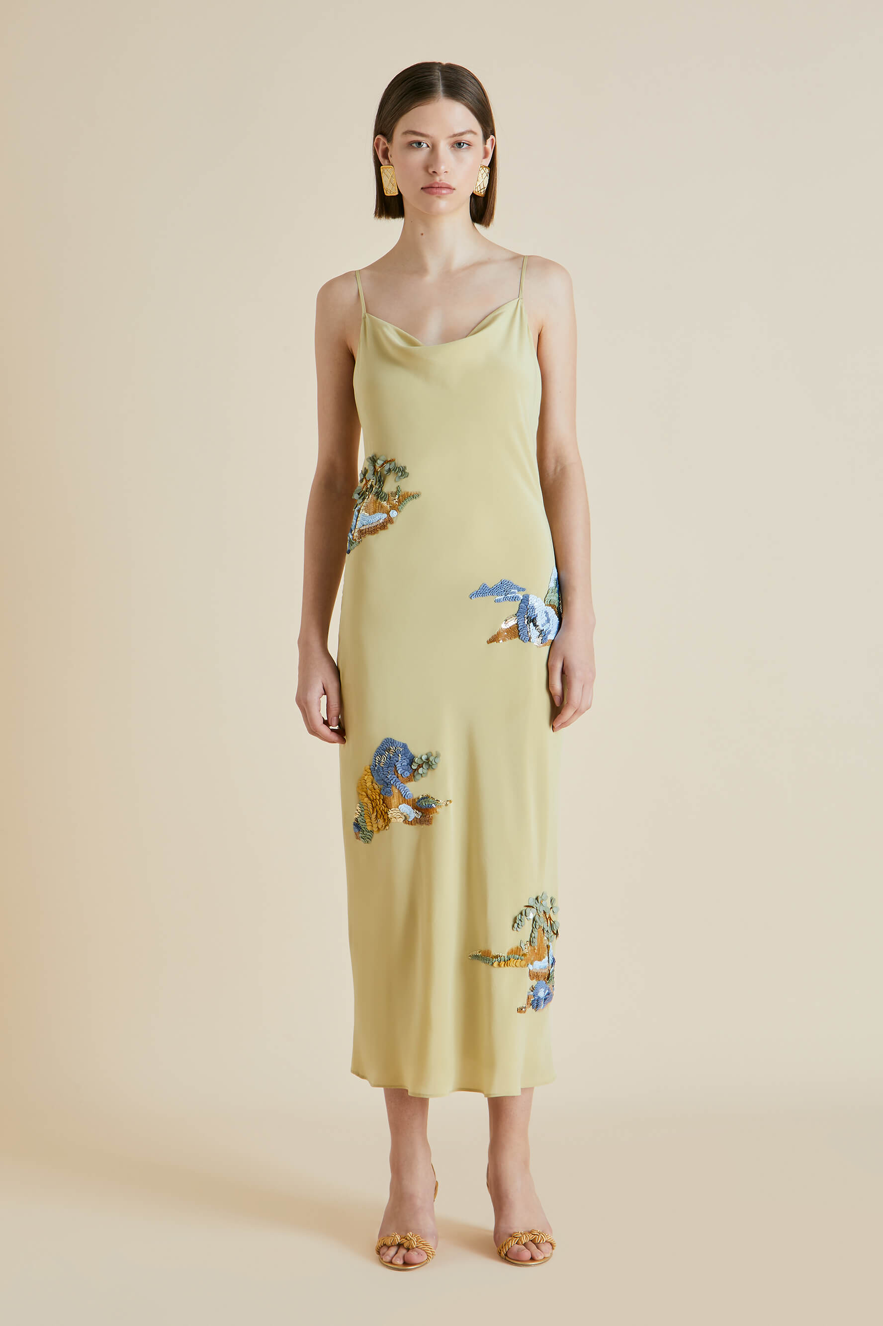 bibi yellow mountain silk slip dress