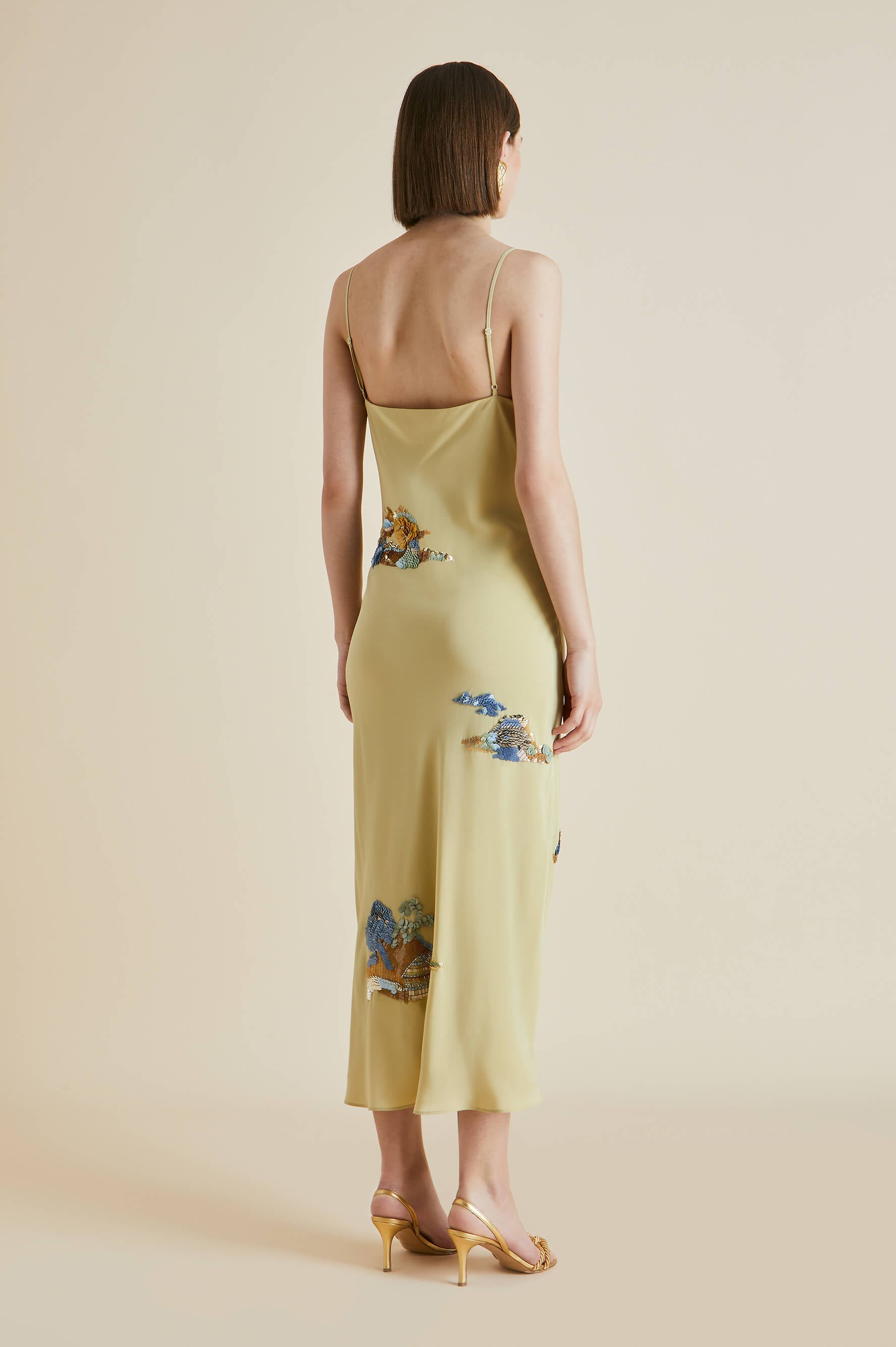 Olivia von Halle | Bibi Yellow Mountain Silk Crêpe De Chine Slip Dress