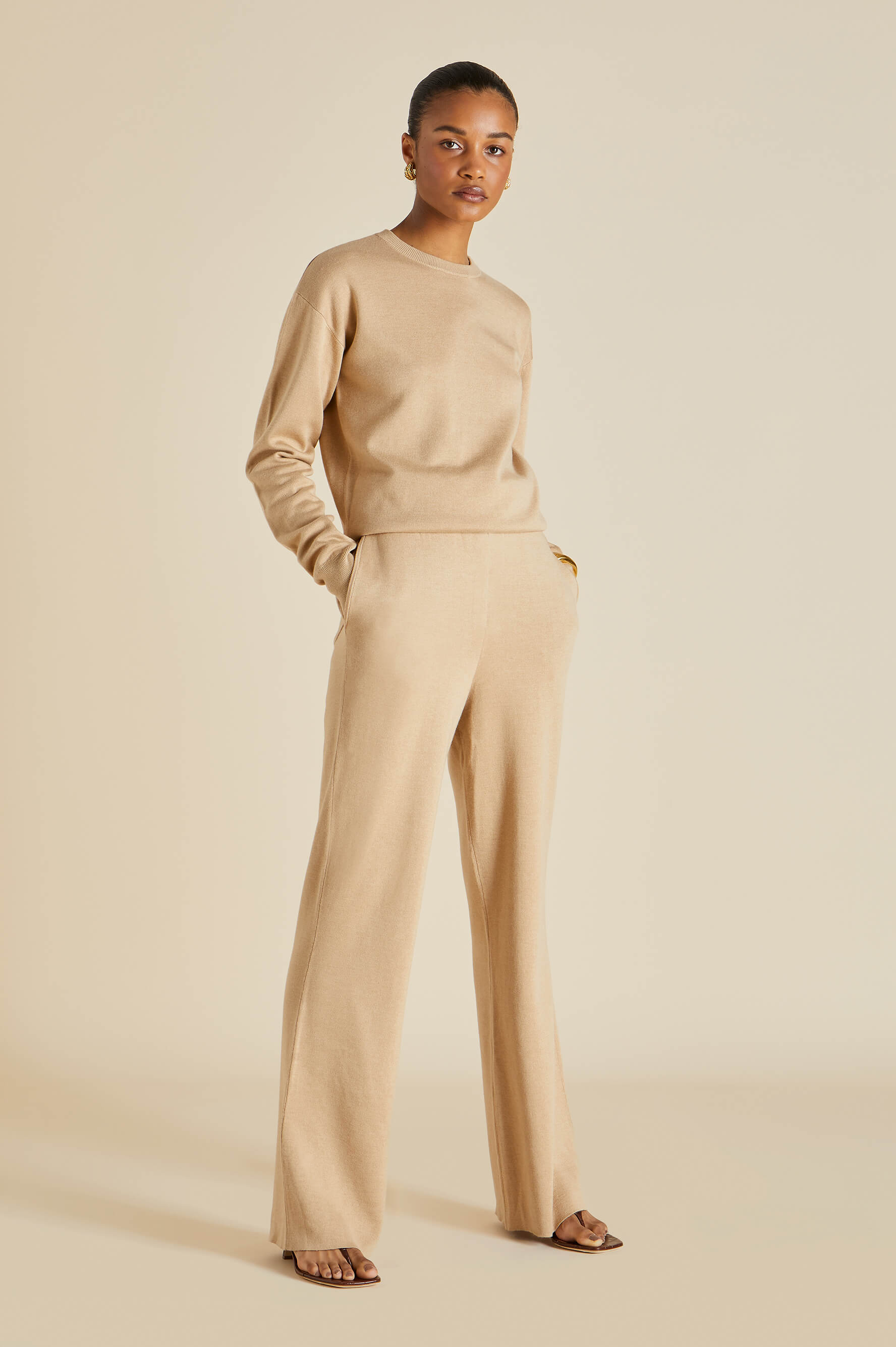 Carmel Shanghai Beige Tracksuit in Silk-Cashmere