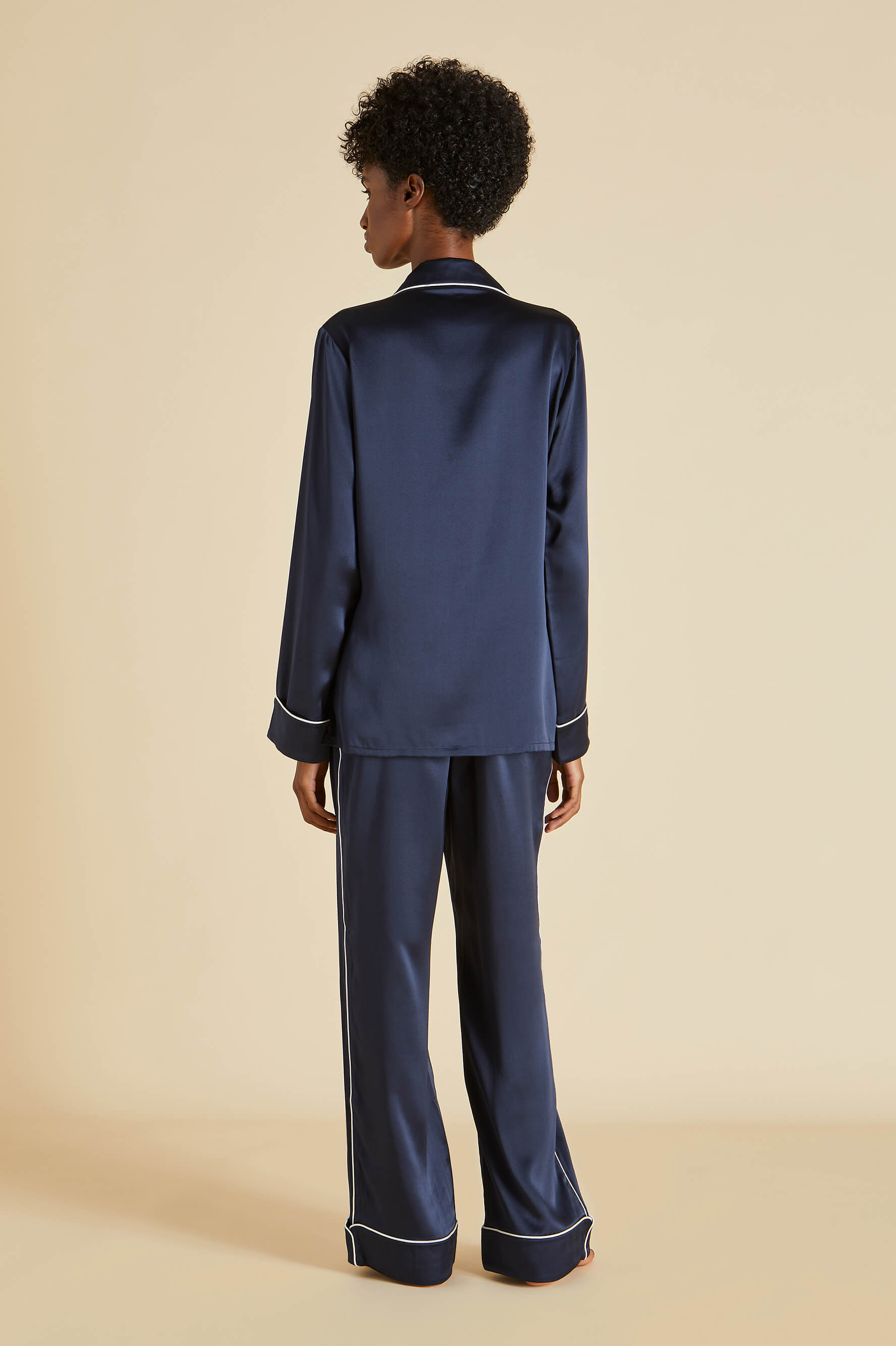 Coco Navy Pyjamas in Silk Satin