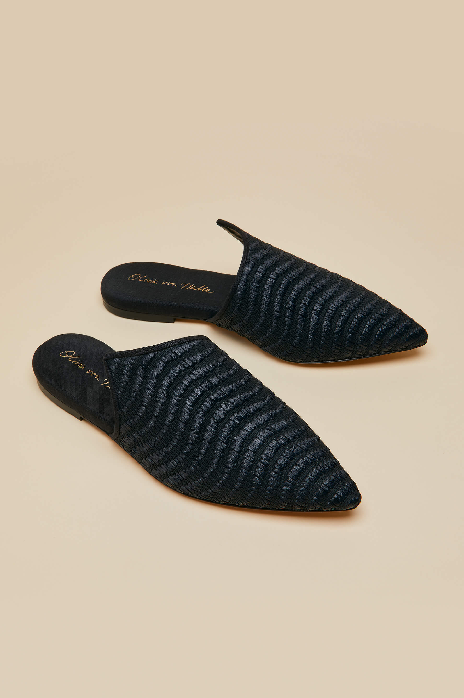 Contessa Casati Black Slippers in Raffia