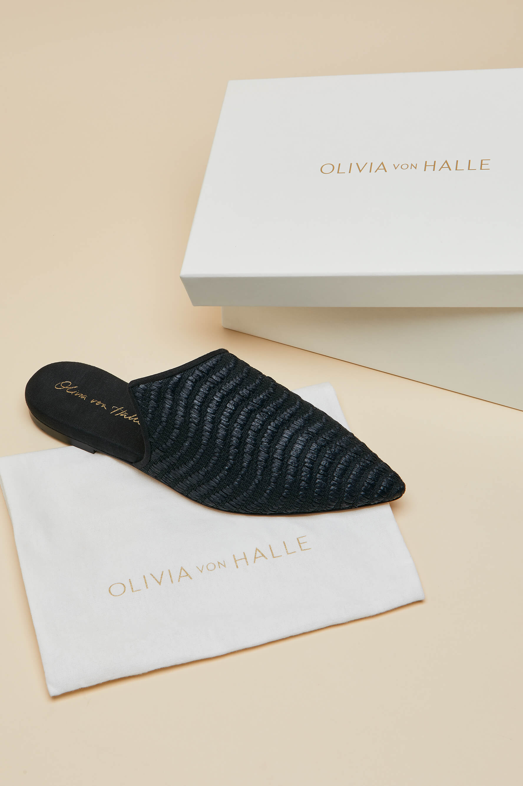 Contessa Casati Black Slippers in Raffia