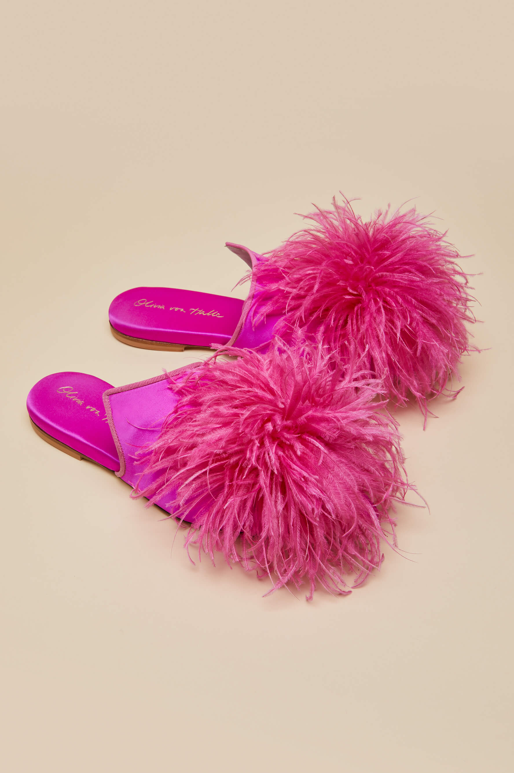 Contessa Madame Pink  Slippers in Silk Feather