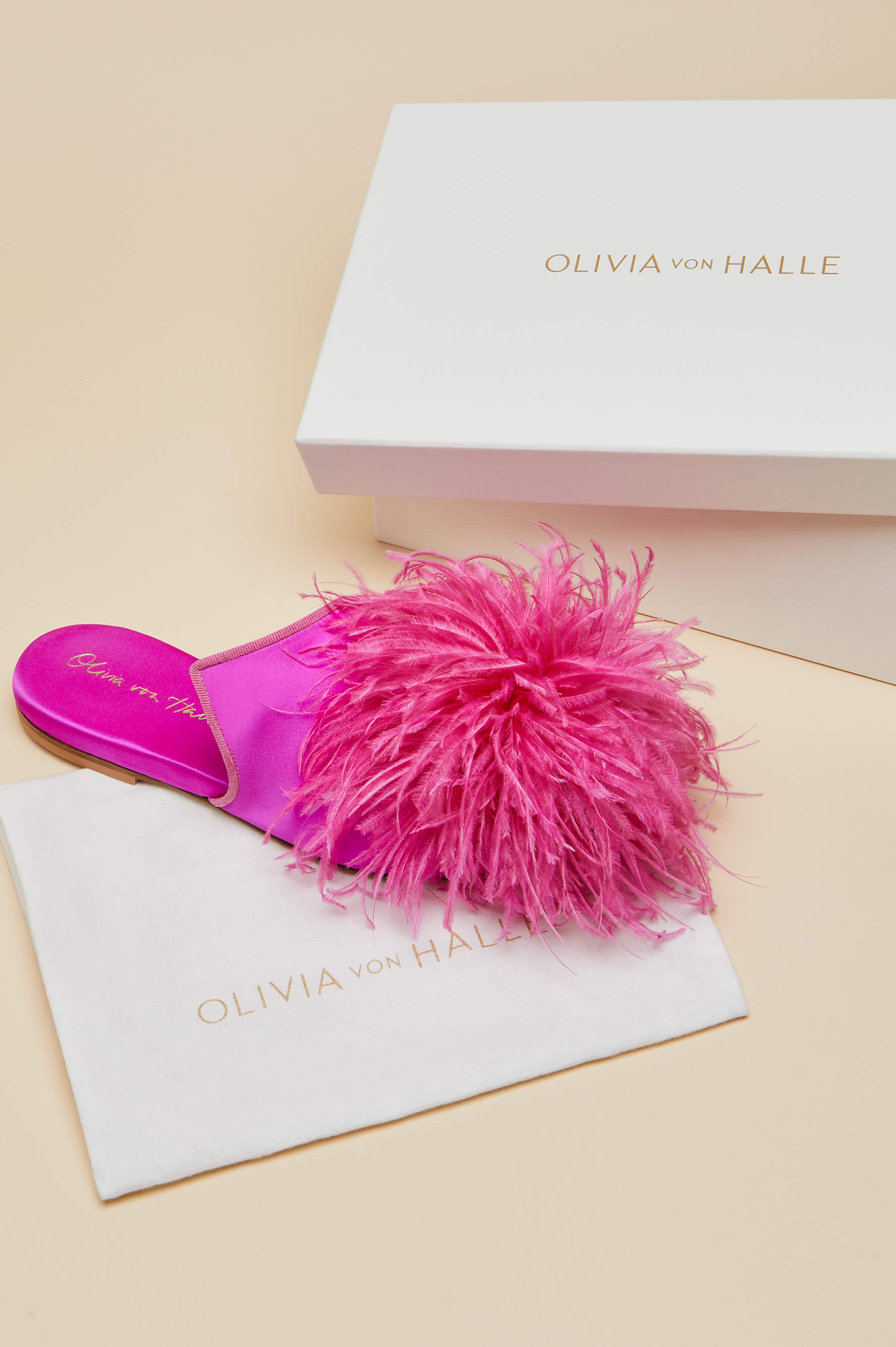 Contessa Madame Pink  Slippers in Silk Feather