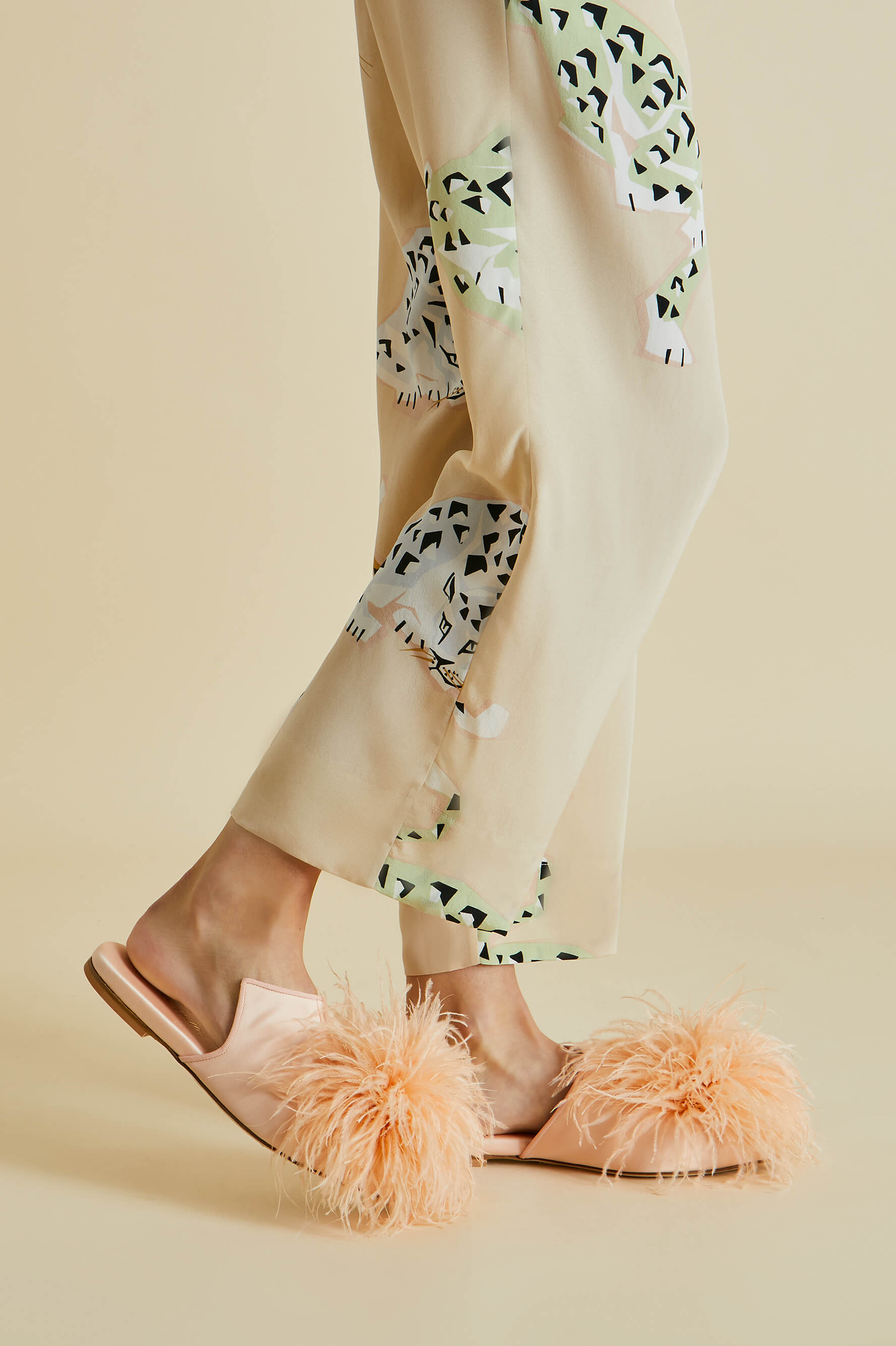 Contessa Minnie Orange Silk Feather Slippers