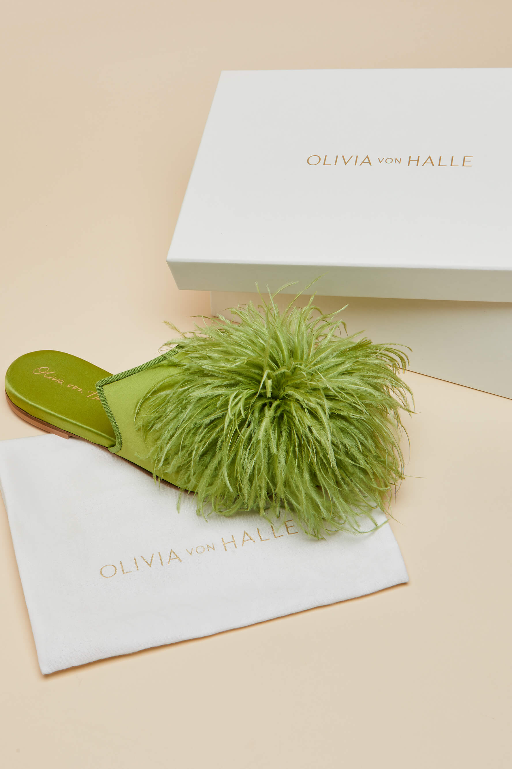 Contessa Niko Green Slippers in Silk Feather