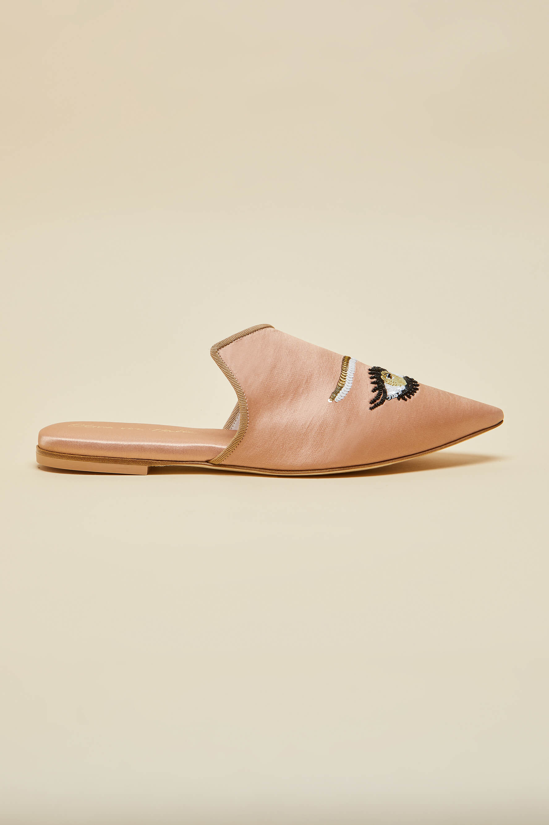 contessa ophanim beige silk slippers