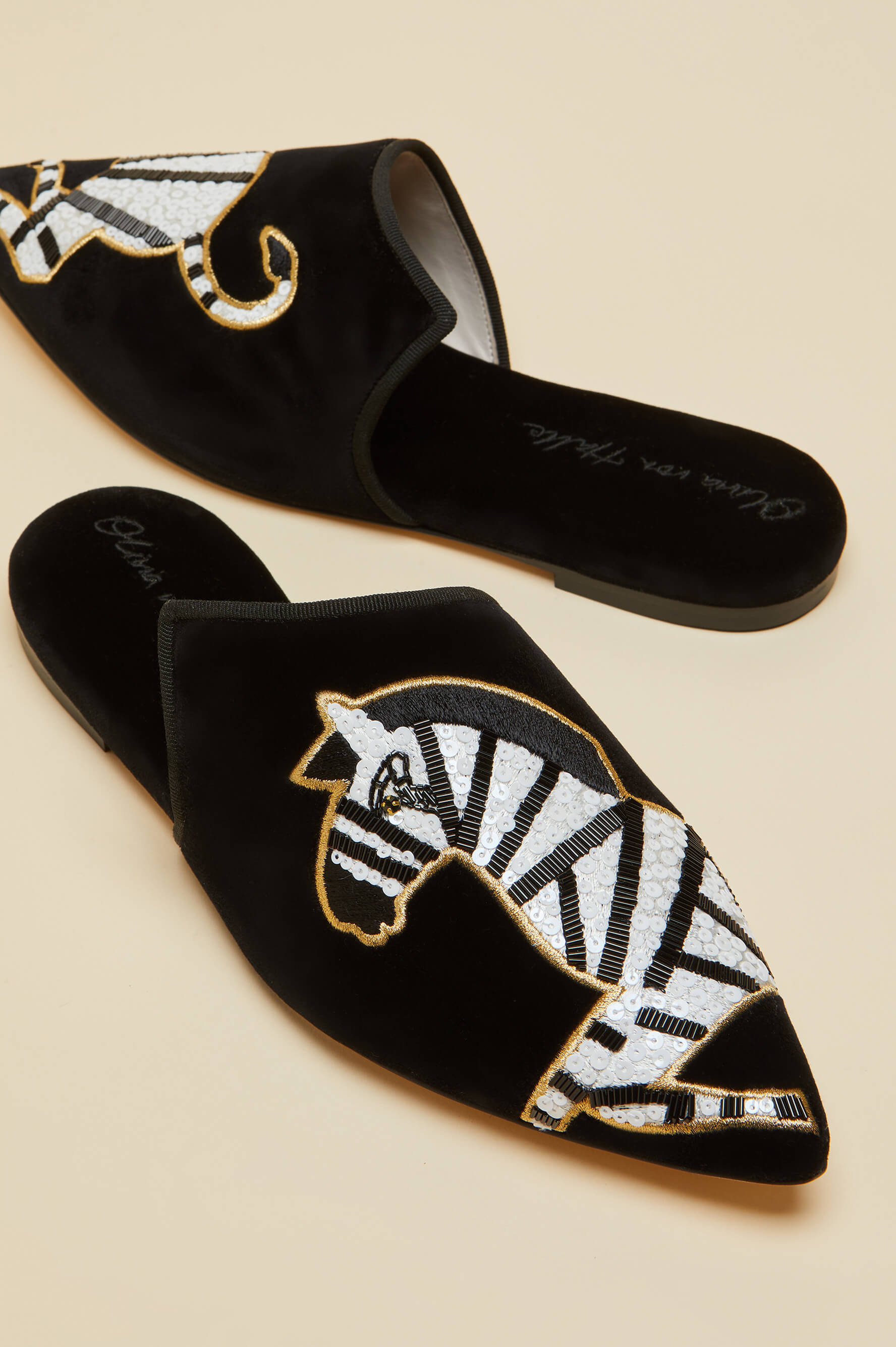 Contessa Zebedee Black Slippers in Velvet