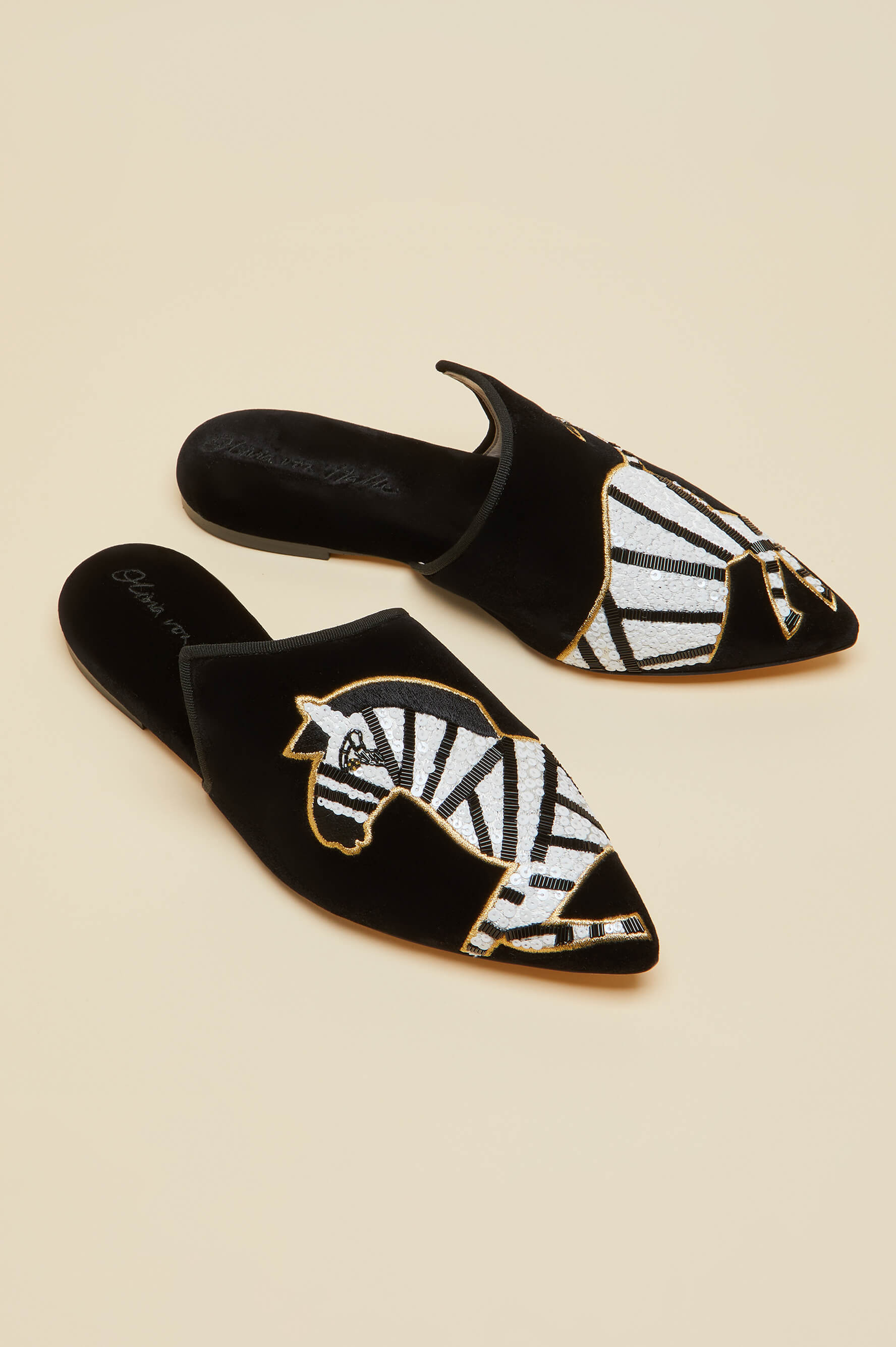 Contessa Zebedee Black Slippers in Velvet