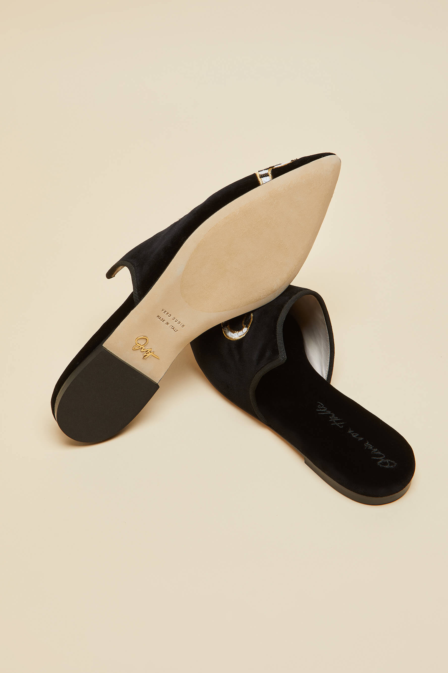 Contessa Zebedee Black Slippers in Velvet