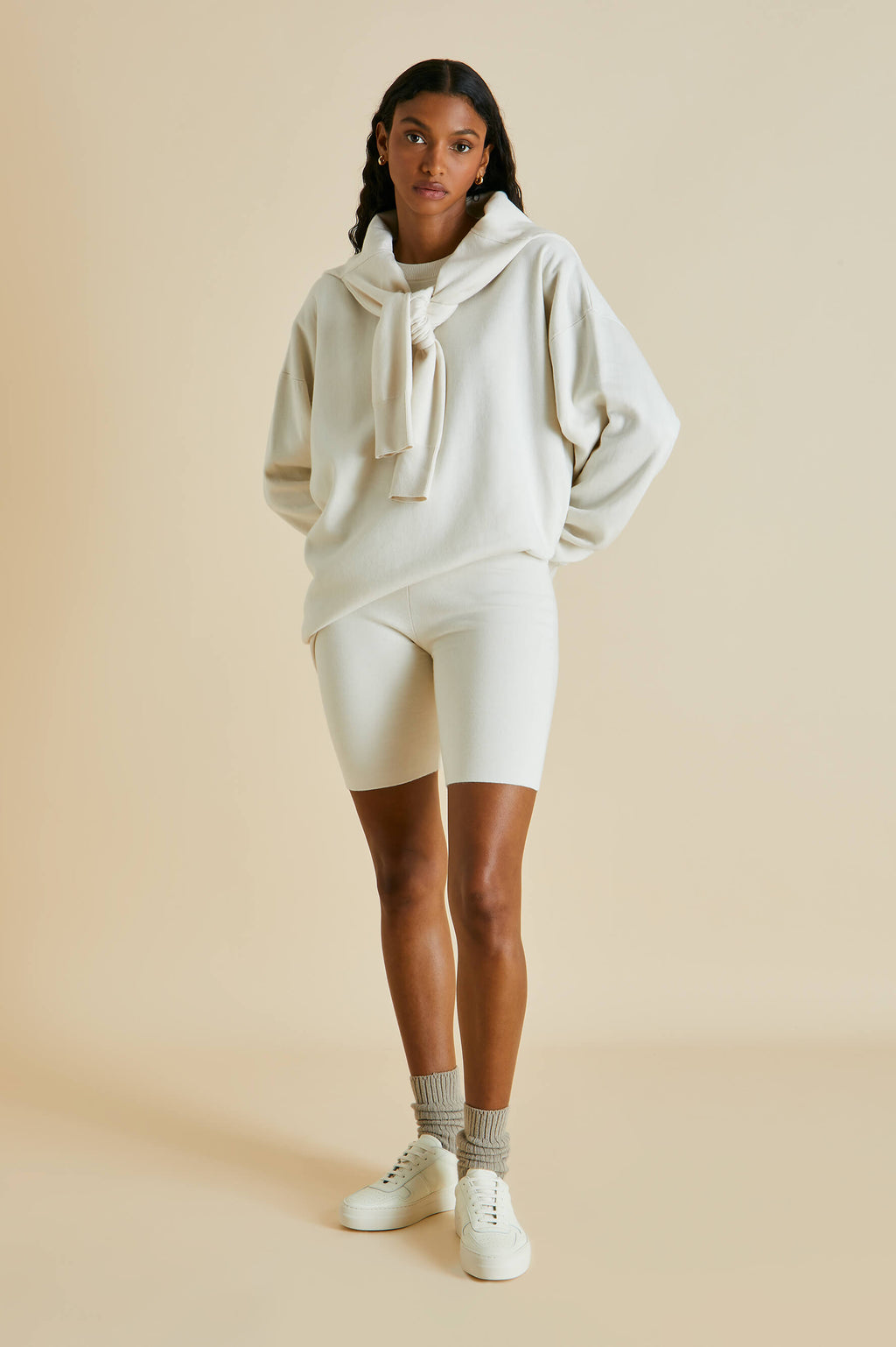 cashmere hoodie travel outfit tretorn dad sneakers — bows & sequins