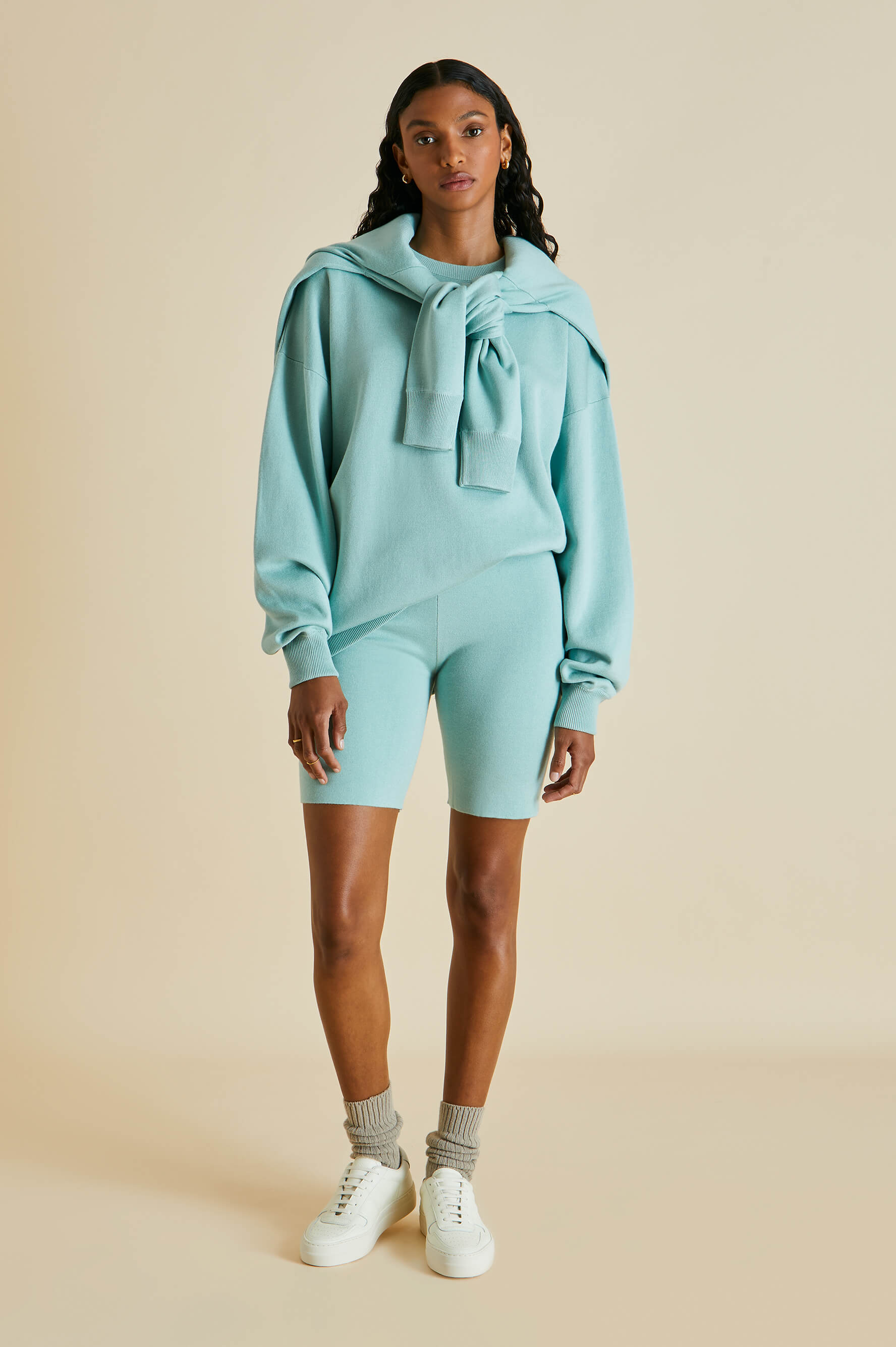 Didi Deia Blue Silk-Cashmere Short Tracksuit