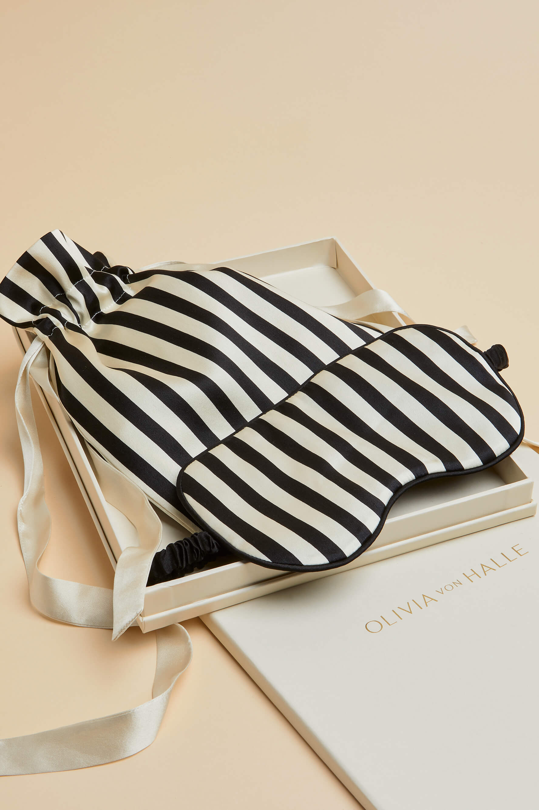 Nika Black and Ivory Eye Mask in Silk Satin | Olivia von Halle