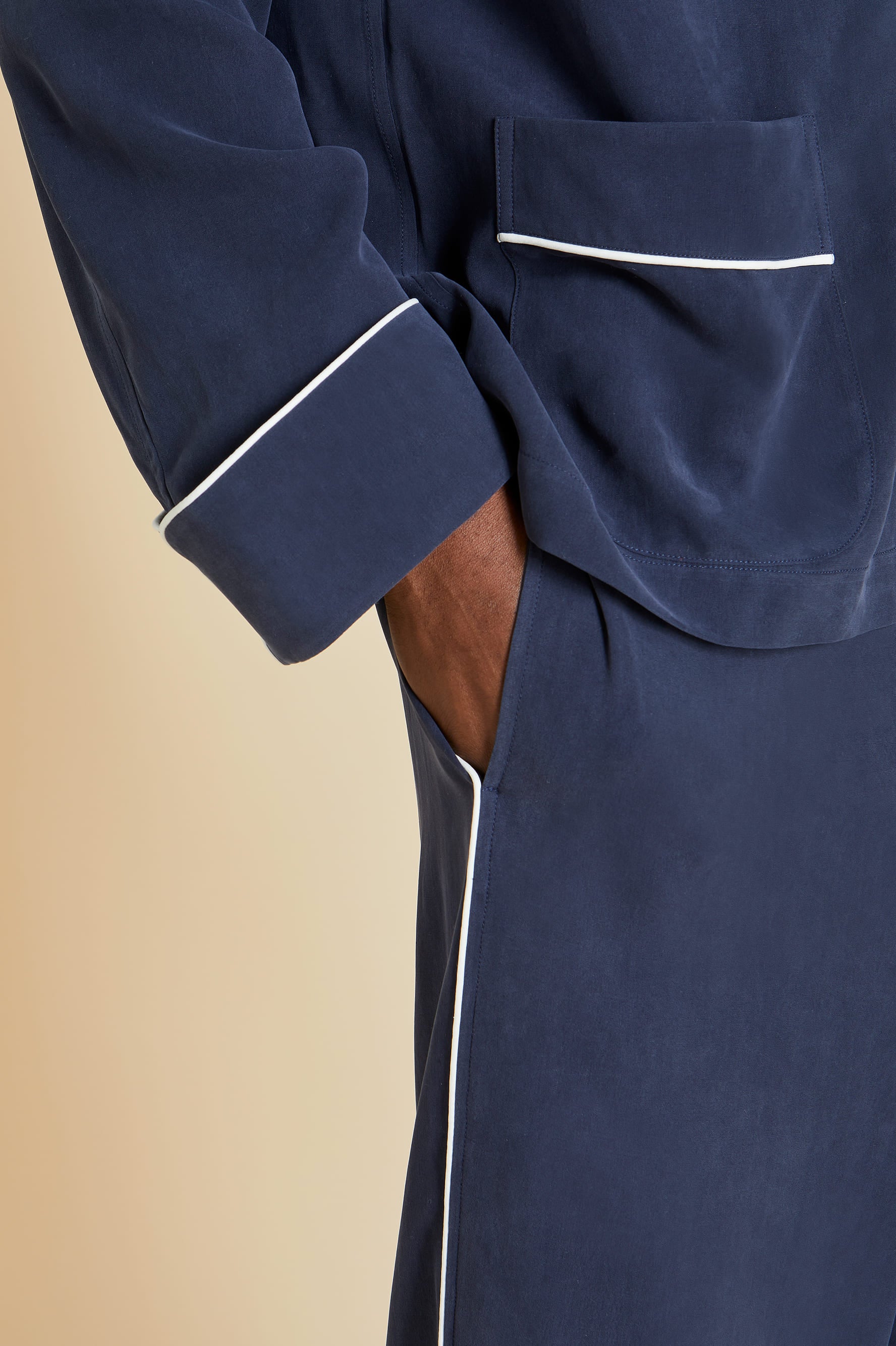 Laurent Navy Pyjama Set in Sandwashed Silk