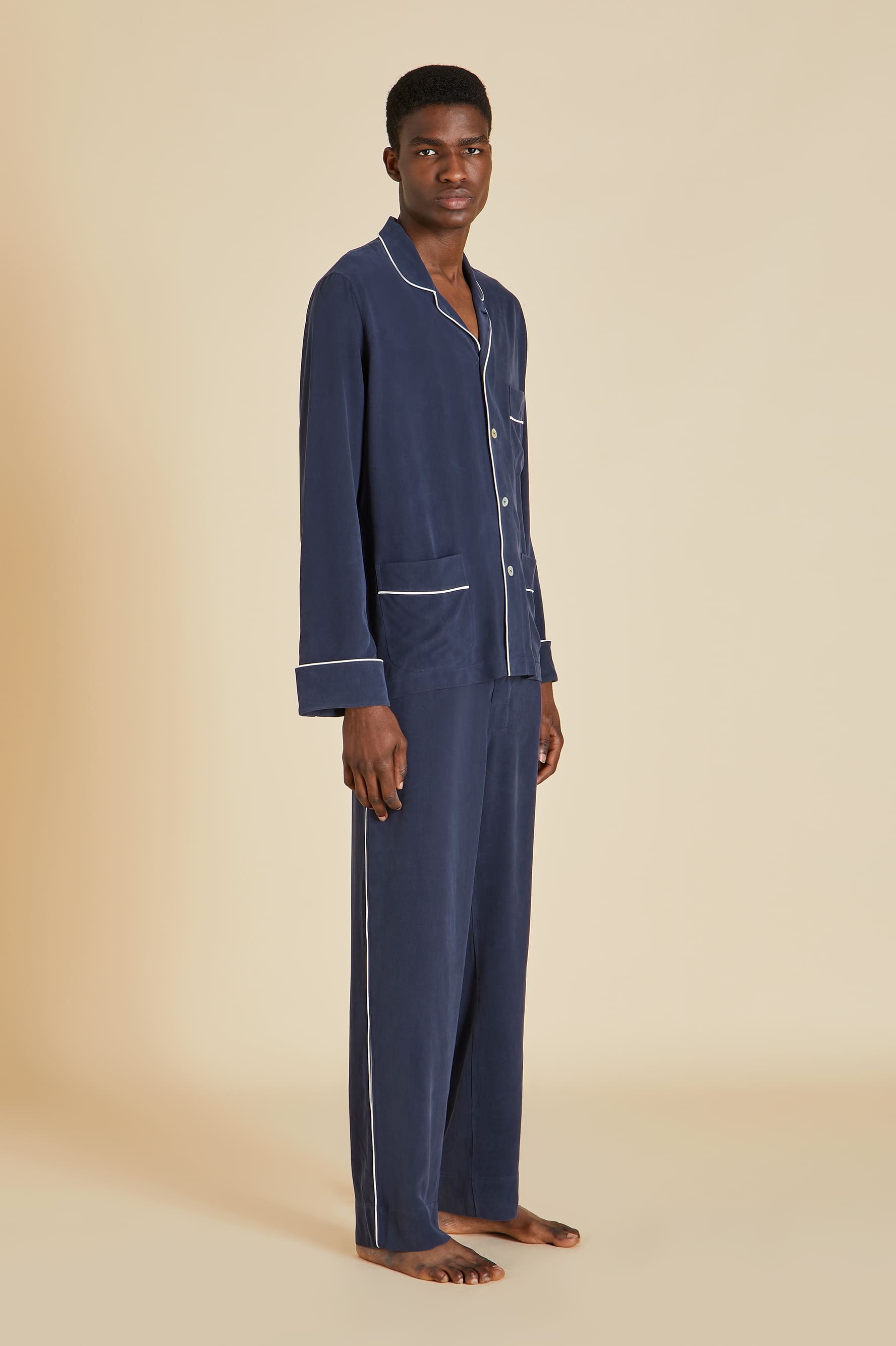 The Laurent Navy  The OvH Luxury Unisex Matte sandwashed Silk Pyjama
