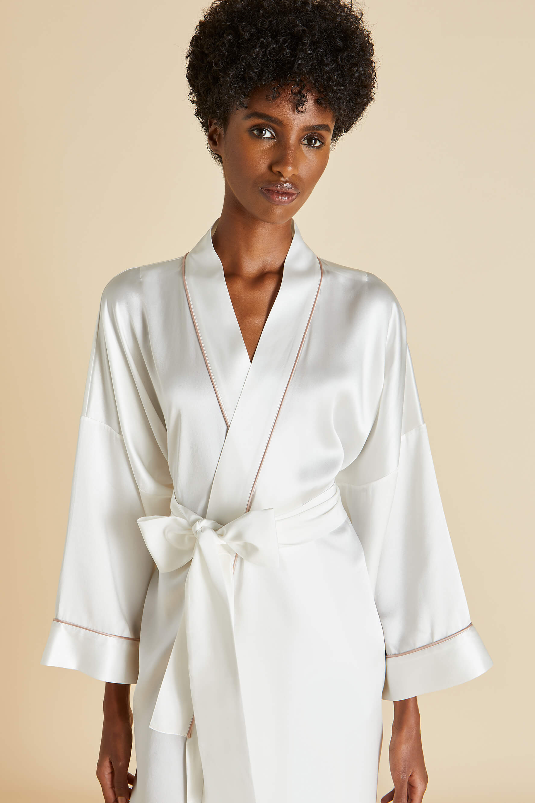 Mimi Ivory Oyster Robe in Silk Satin Olivia von Halle