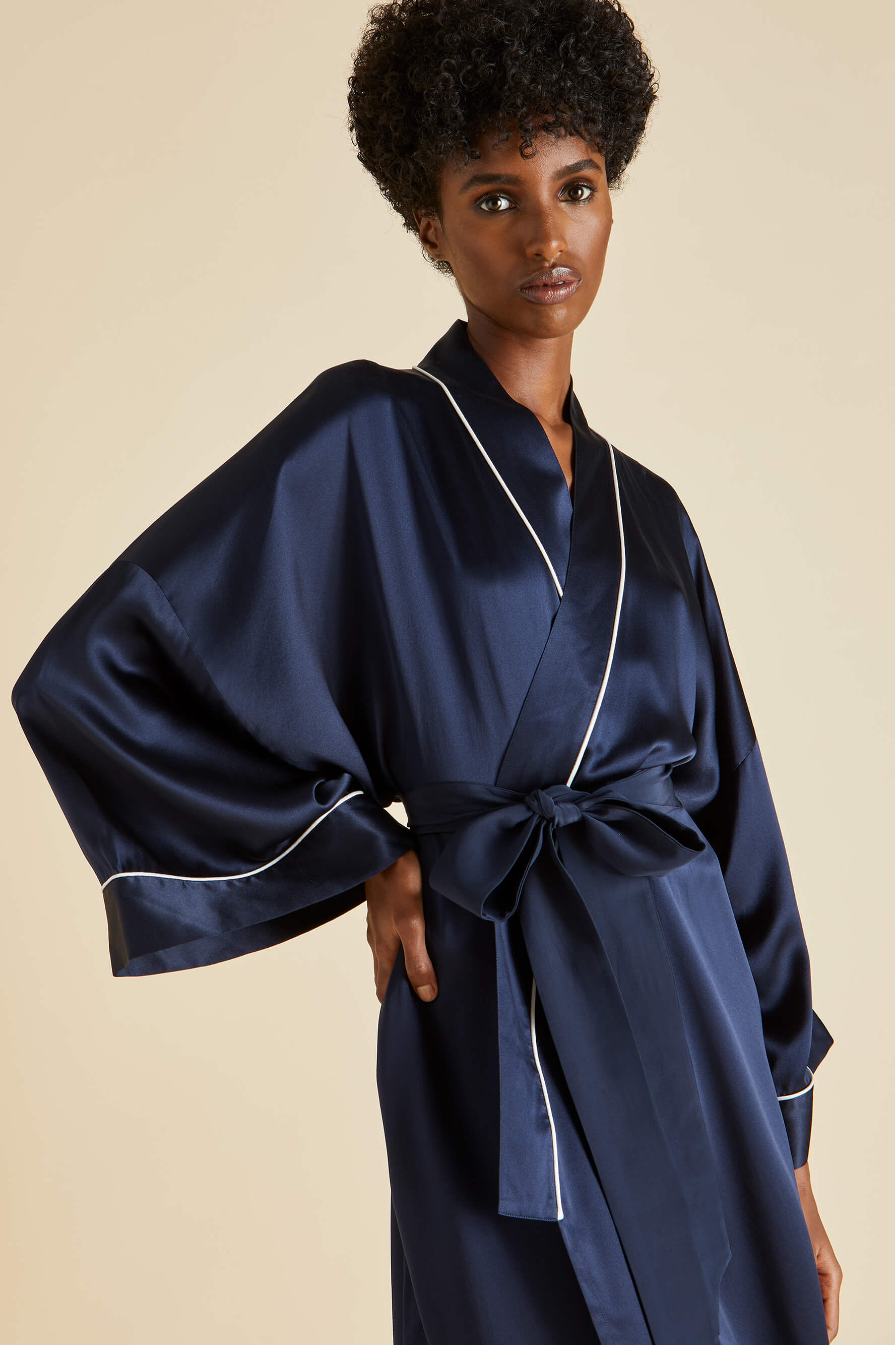 Mimi Navy Robe in Silk Satin | Olivia von Halle