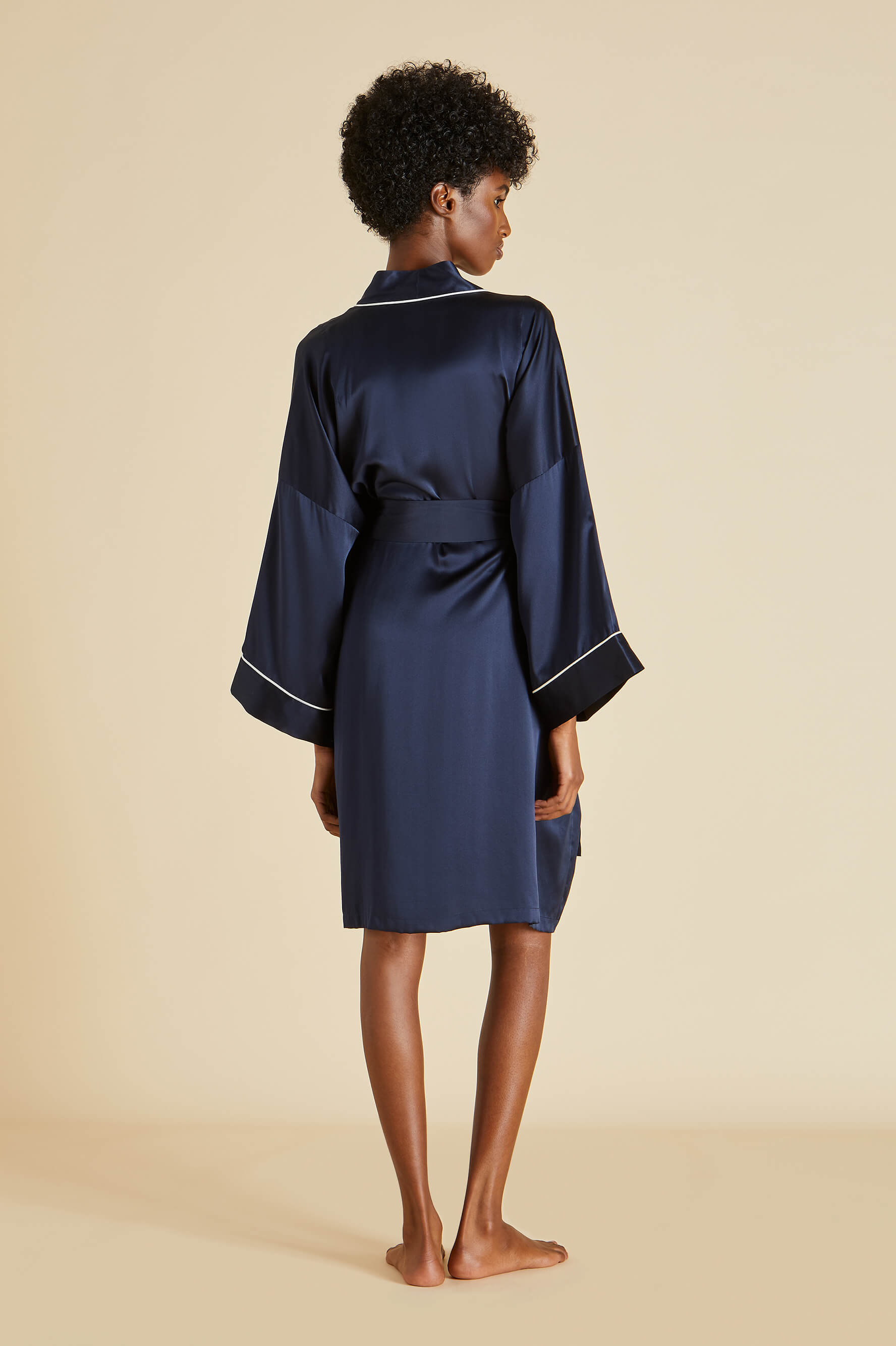 Mimi Navy Robe in Silk Satin