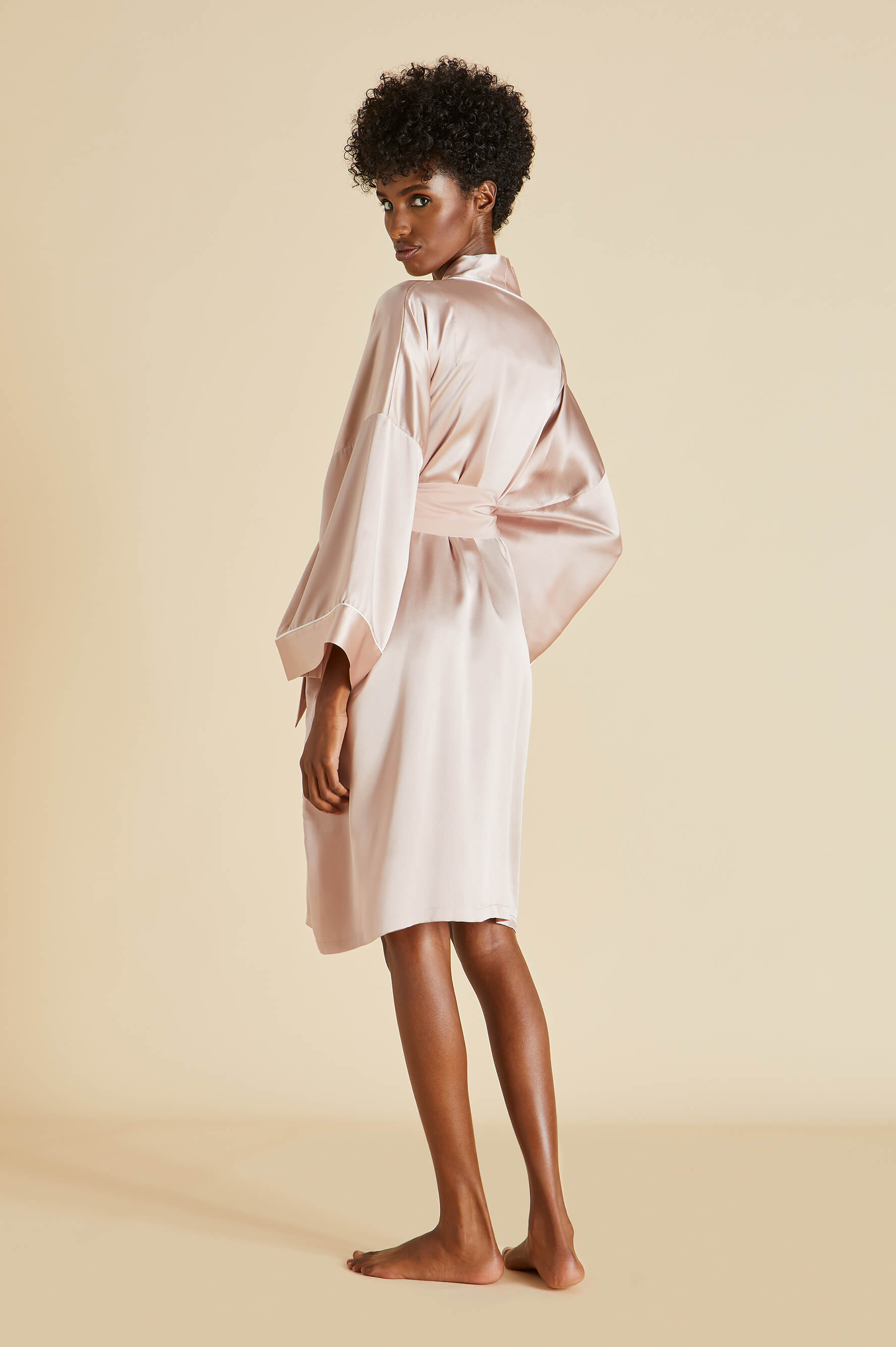 Mimi Oyster Ivory Robe in Silk Satin