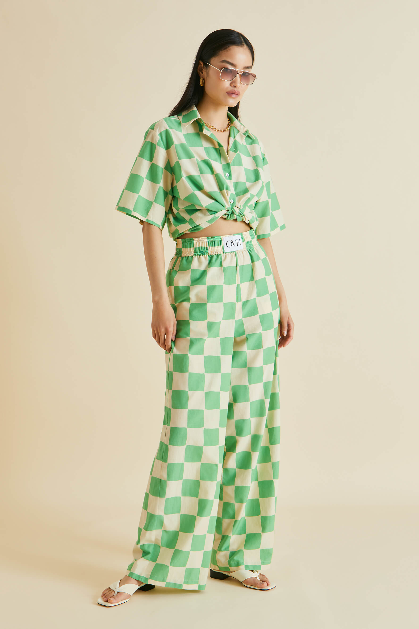Alabama Croisette Green Gingham Cotton-Silk Pyjamas