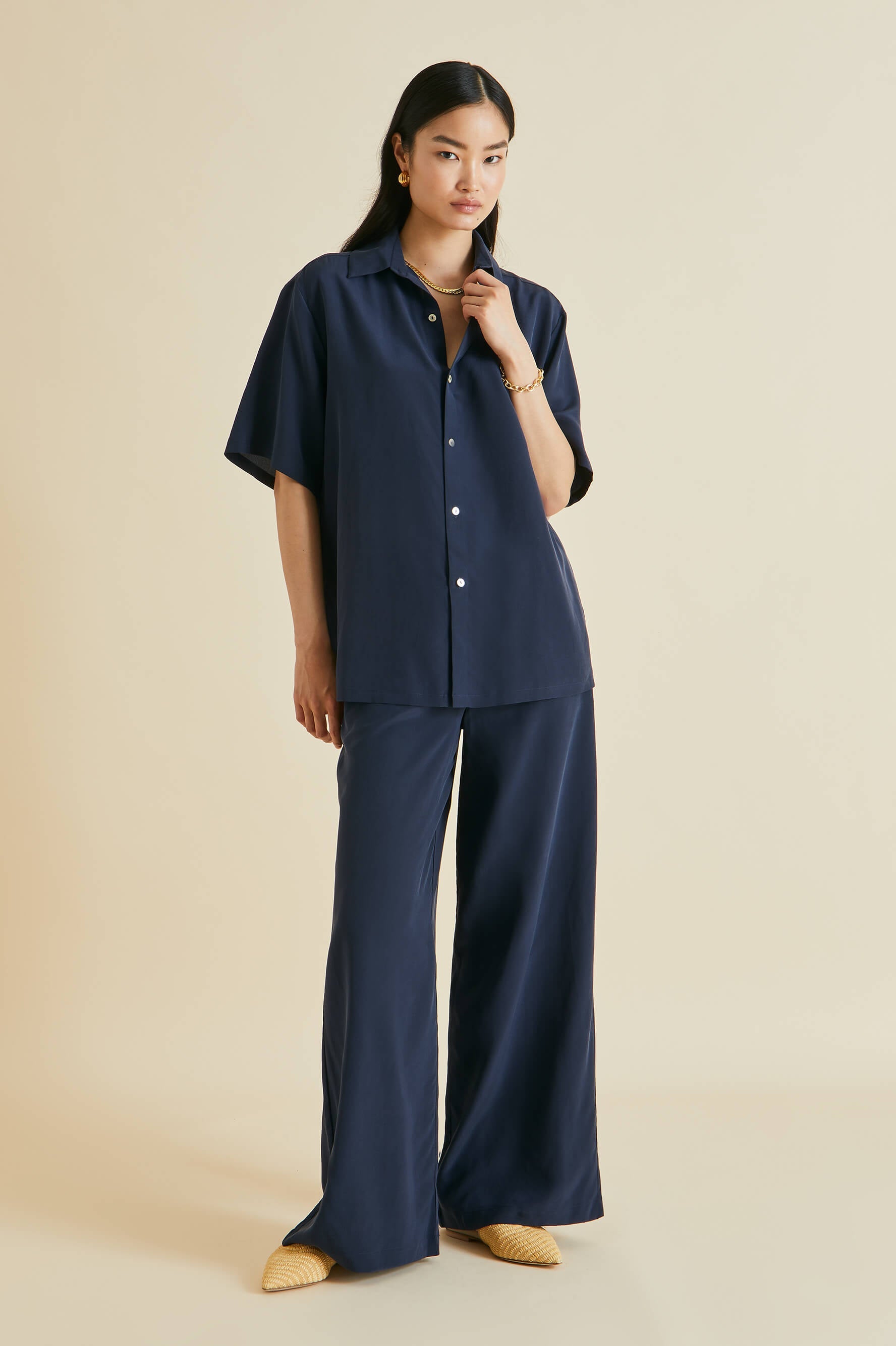 Olivia Von Halle Laurent Ivory Silk Habotai Pajama Set