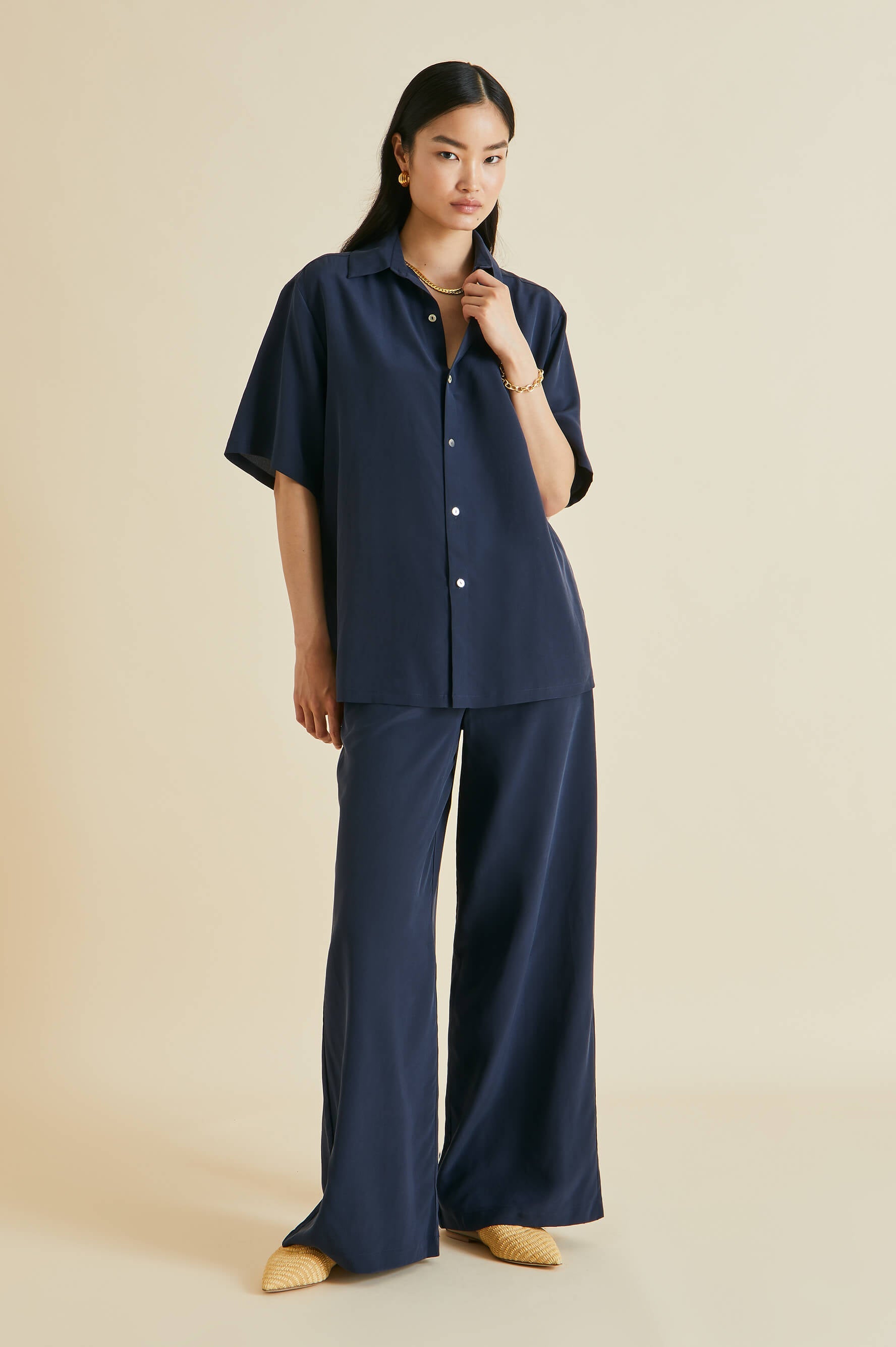 alabama navy silk crêpe de chine pyjamas